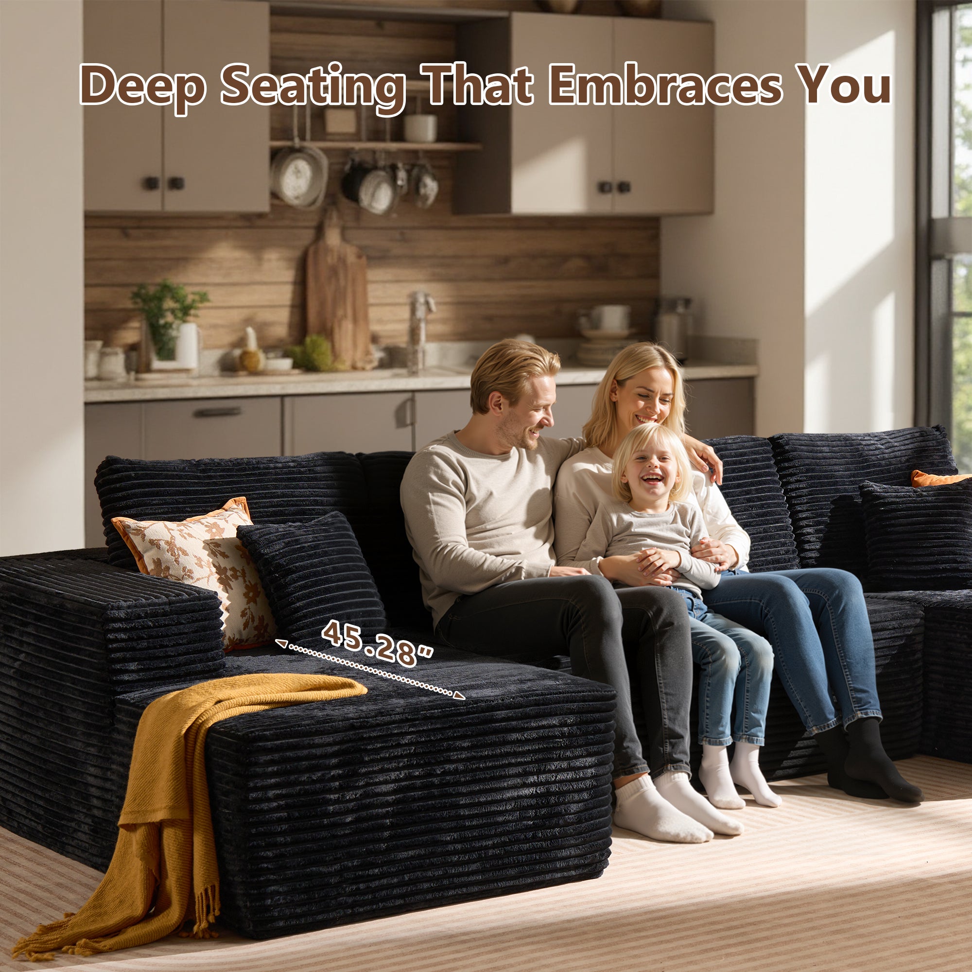 OVIOS U-Shaped Modular Sectional Sofa with Chaise, Plush Corduroy Fabric, No Assembly