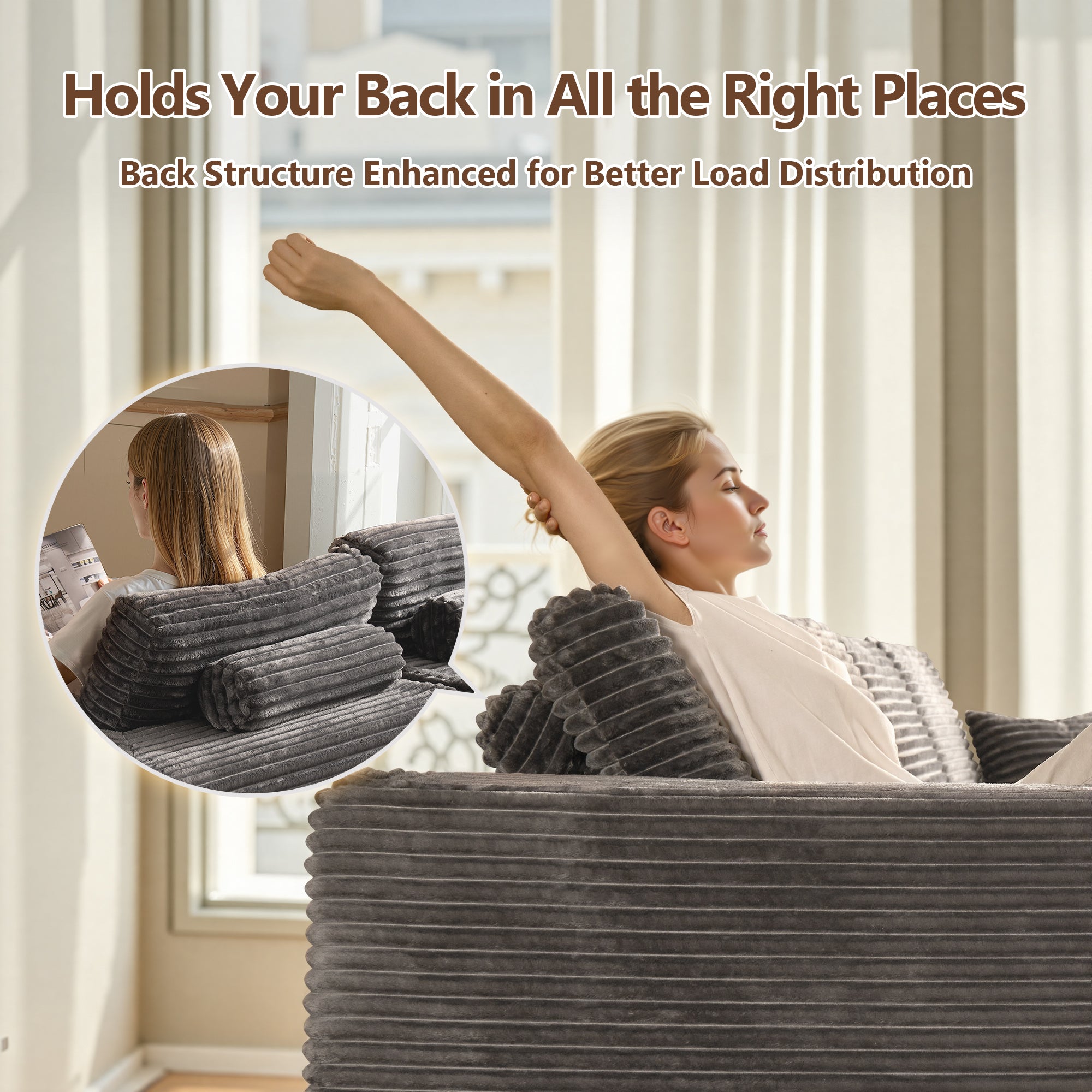 OVIOS U-Shaped Modular Sectional Sofa with Chaise, Plush Corduroy Fabric, No Assembly