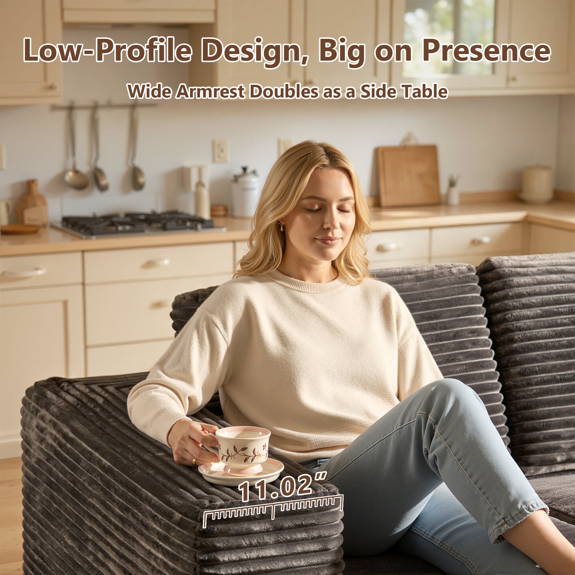 OVIOS U-Shaped Modular Sectional Sofa with Chaise, Plush Corduroy Fabric, No Assembly