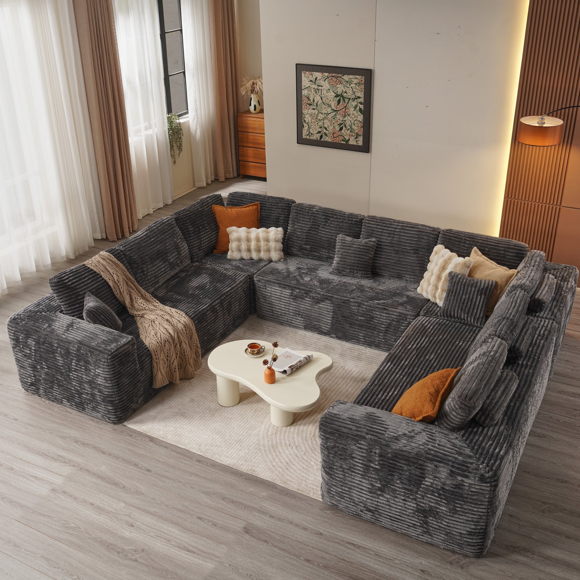 OVIOS Modular Sectional Cloud Couch, Plush Corduroy Sofa with Memory Foam, No Assembly