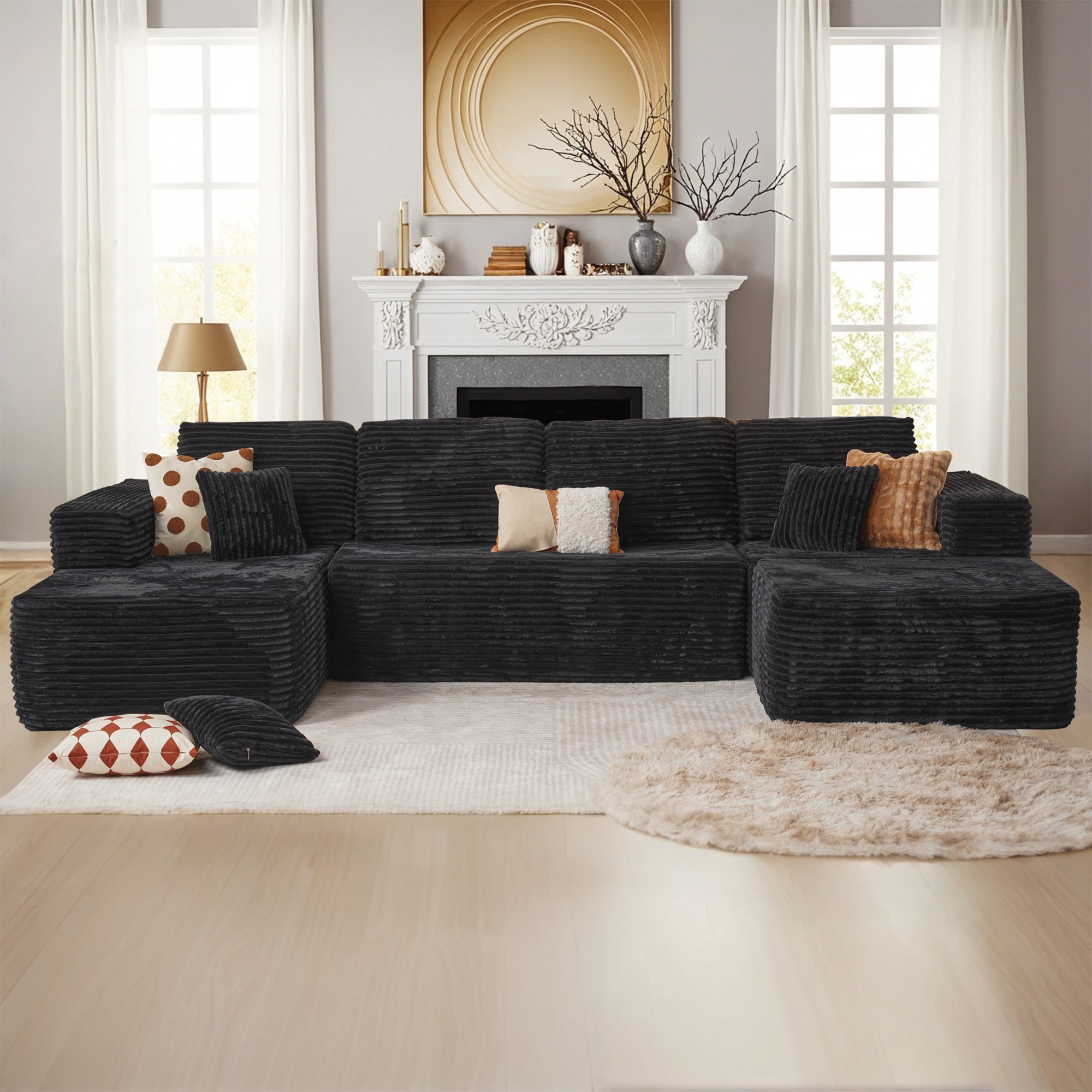 OVIOS Modular Sectional Cloud Couch, Plush Corduroy Sofa with Memory Foam, No Assembly