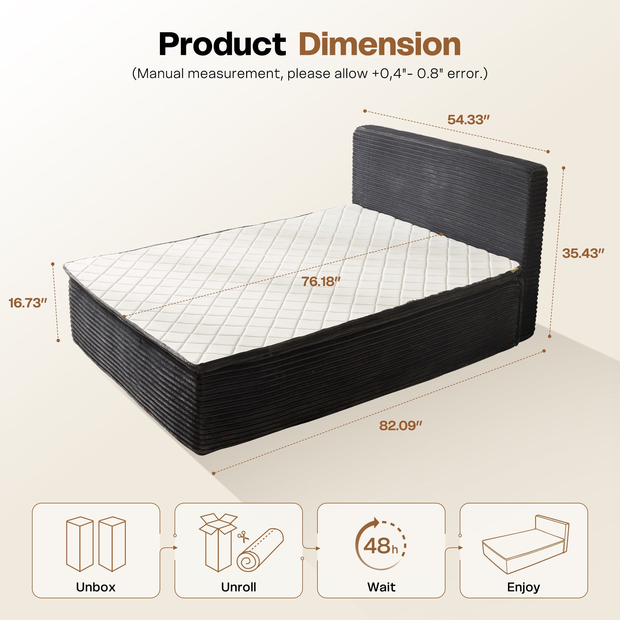 OVIOS Upholstered Bed, No Assembly & Space-Saving for Small Spaces