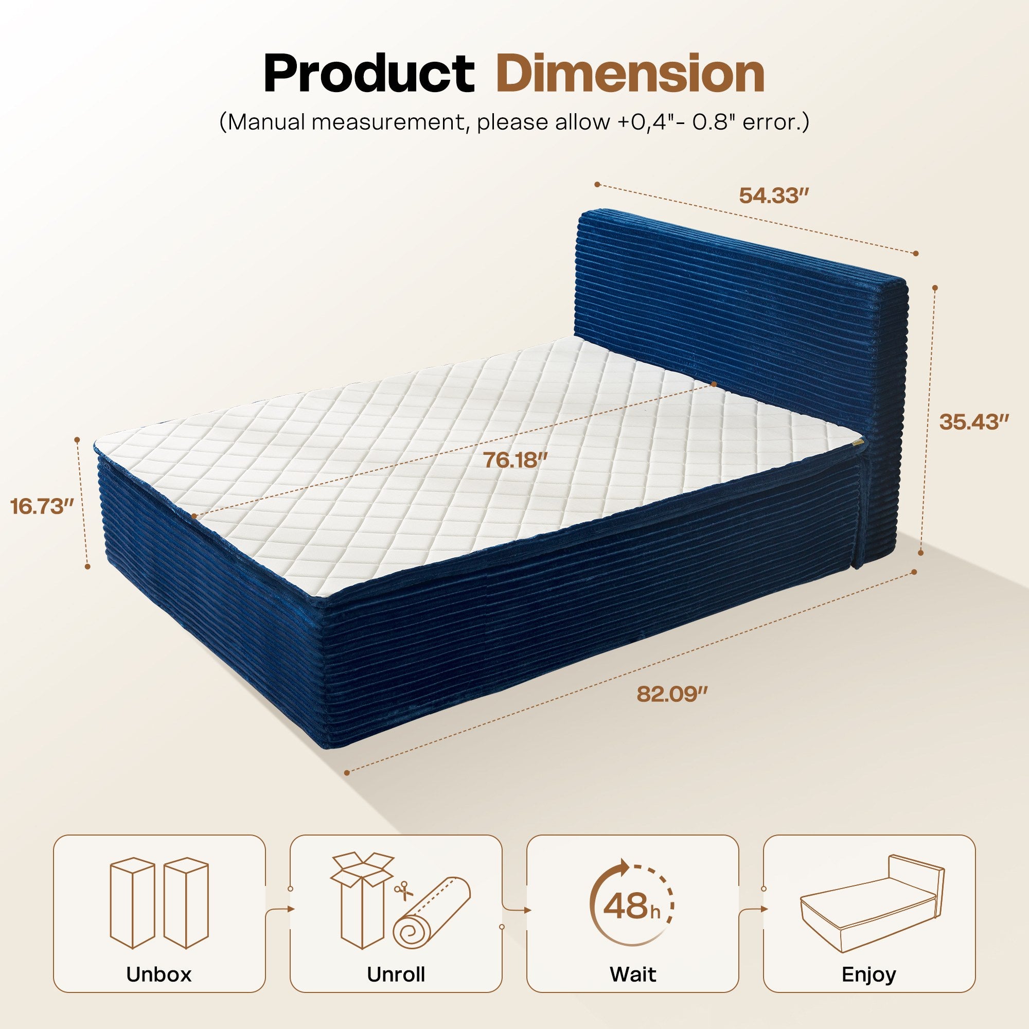 OVIOS Upholstered Bed, No Assembly & Space-Saving for Small Spaces