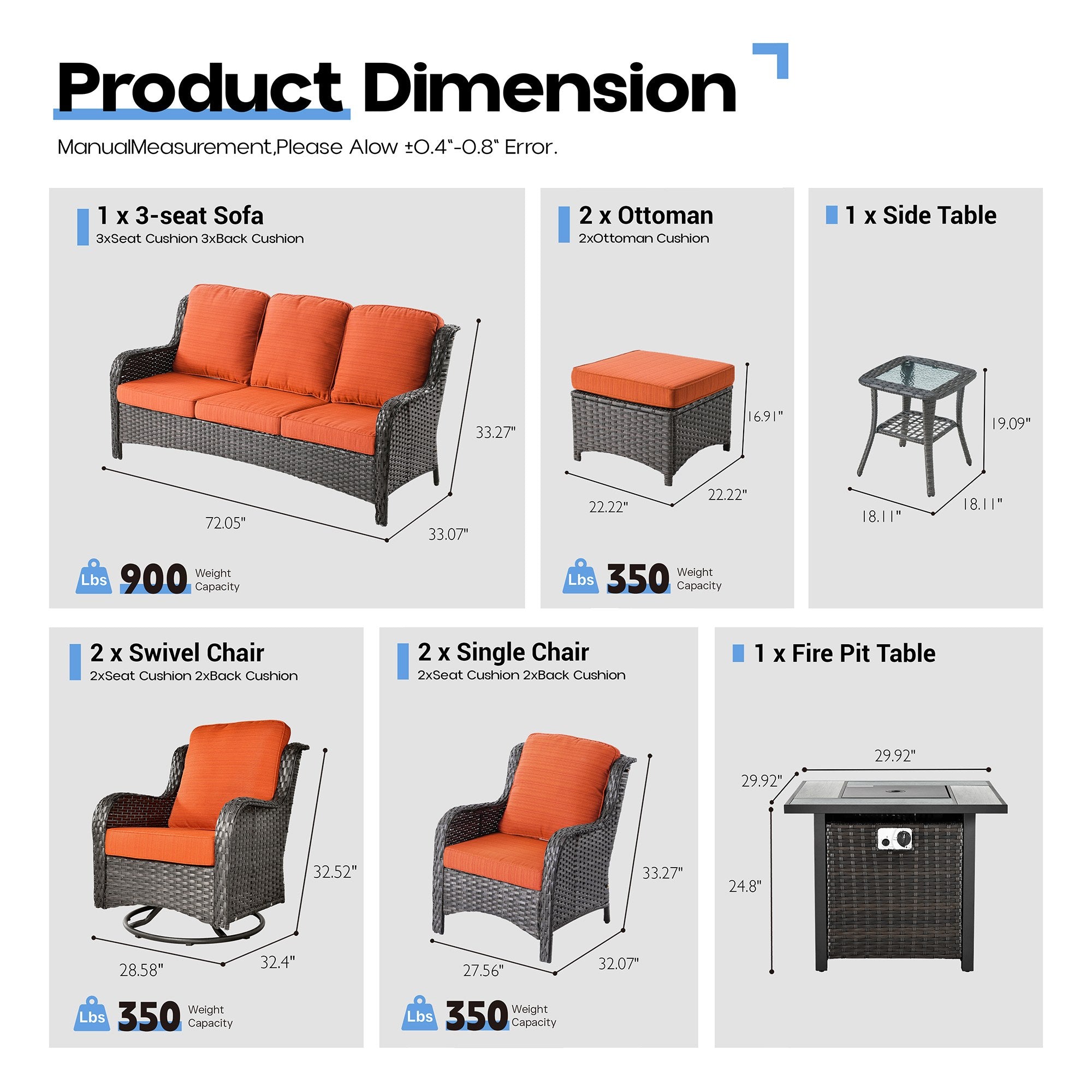 OVIOS Wicker Patio Fire Pit Conversation Seating Set