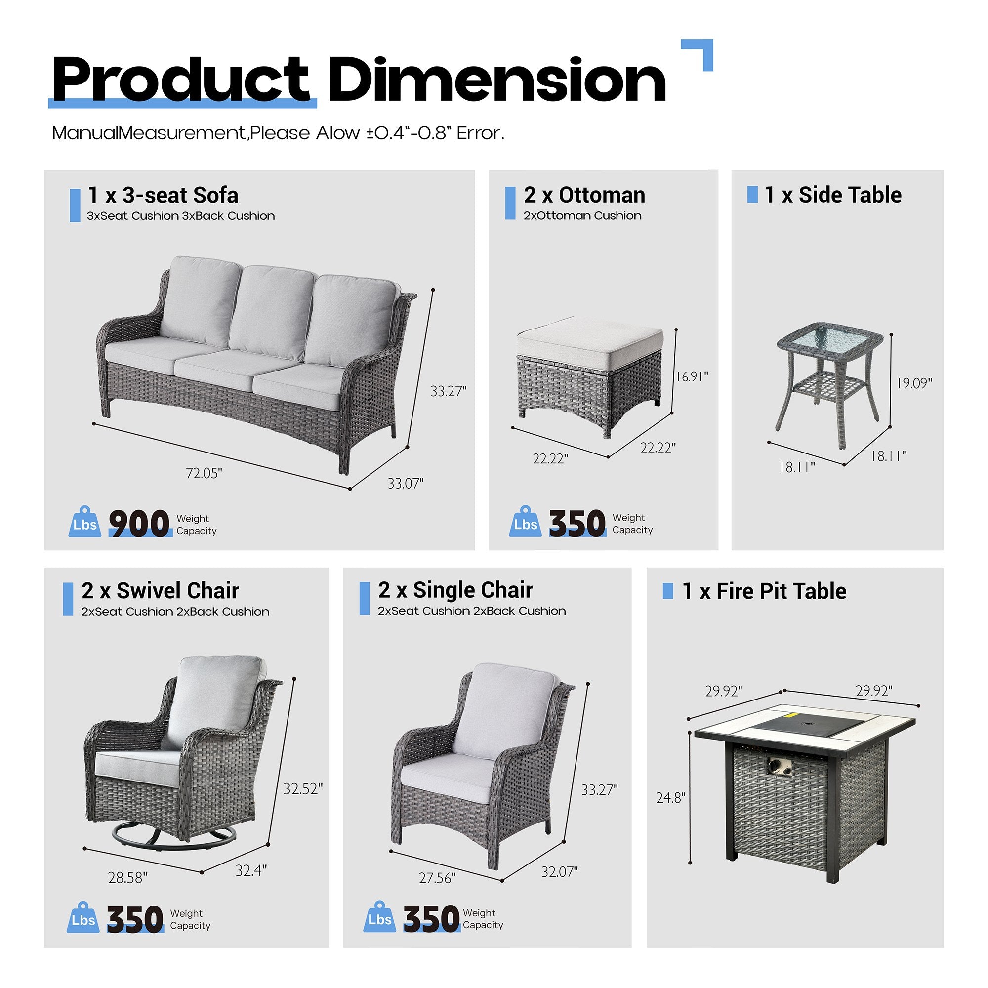 OVIOS Wicker Patio Fire Pit Conversation Seating Set