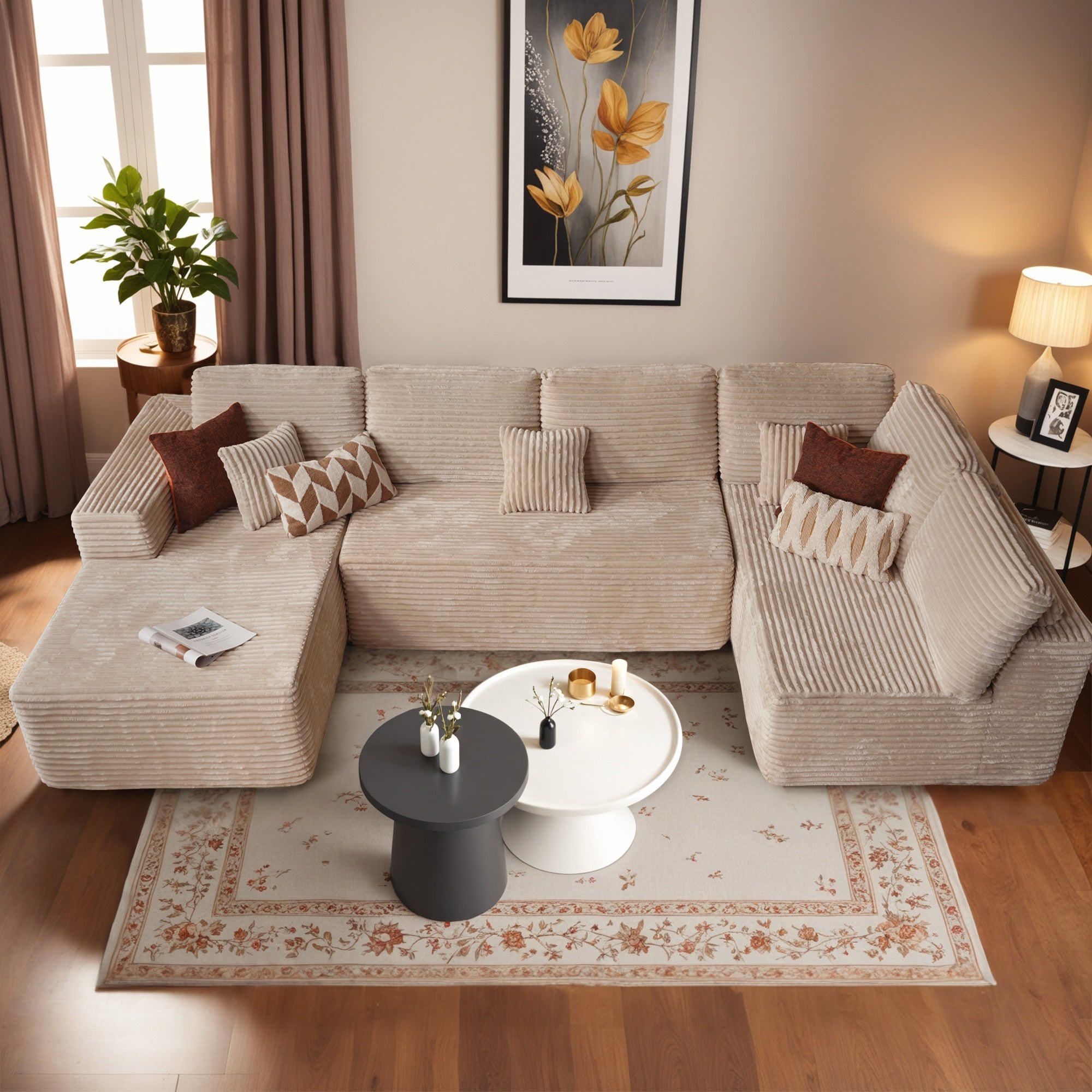 OVIOS Modular Sectional Cloud Couch, Plush Corduroy Sofa with Memory Foam, No Assembly