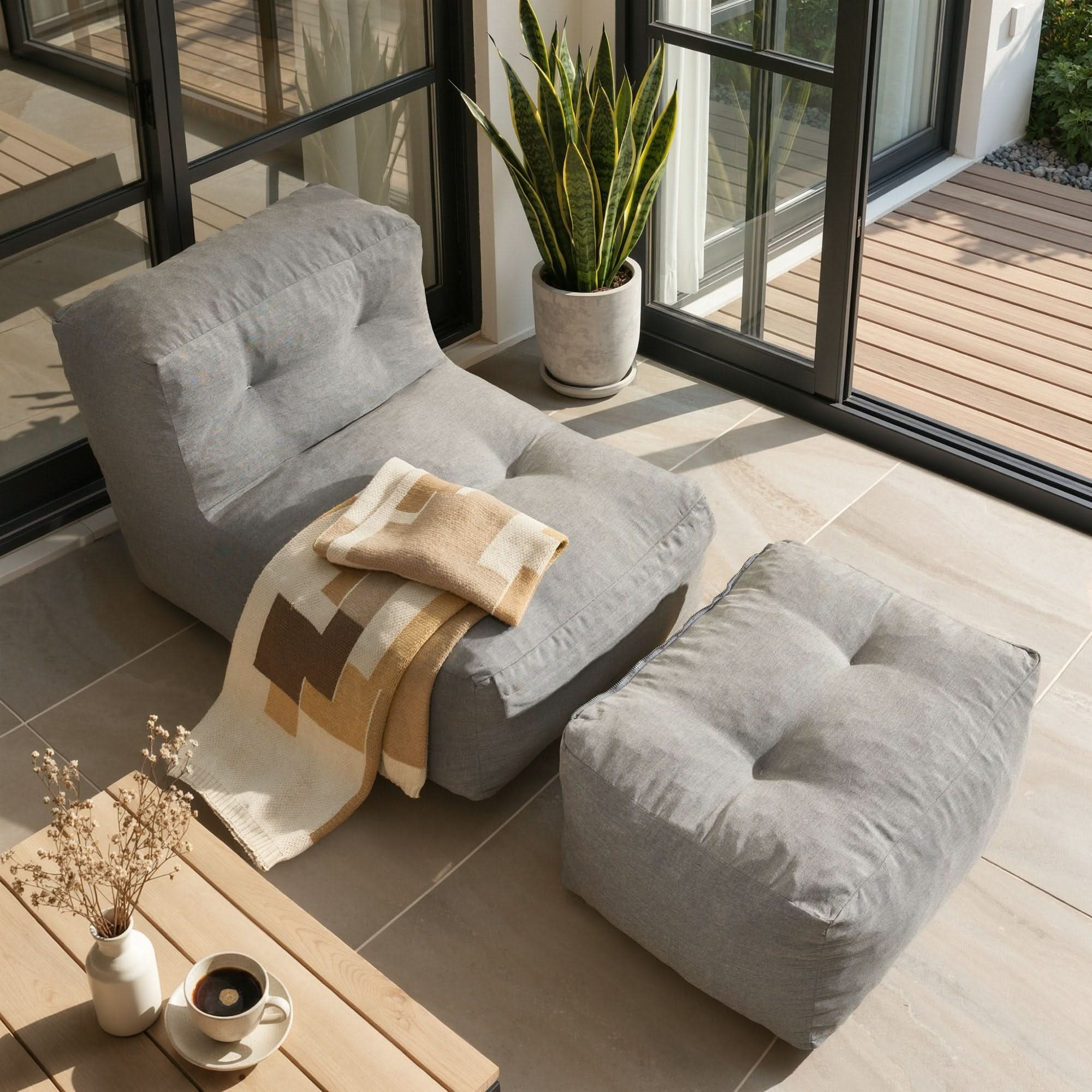 OVIOS Lounge Sofa Set, Bean Bag Lounge Chair with Ottoman, Floor Sofa with Footrest for Indoor & Outdoor