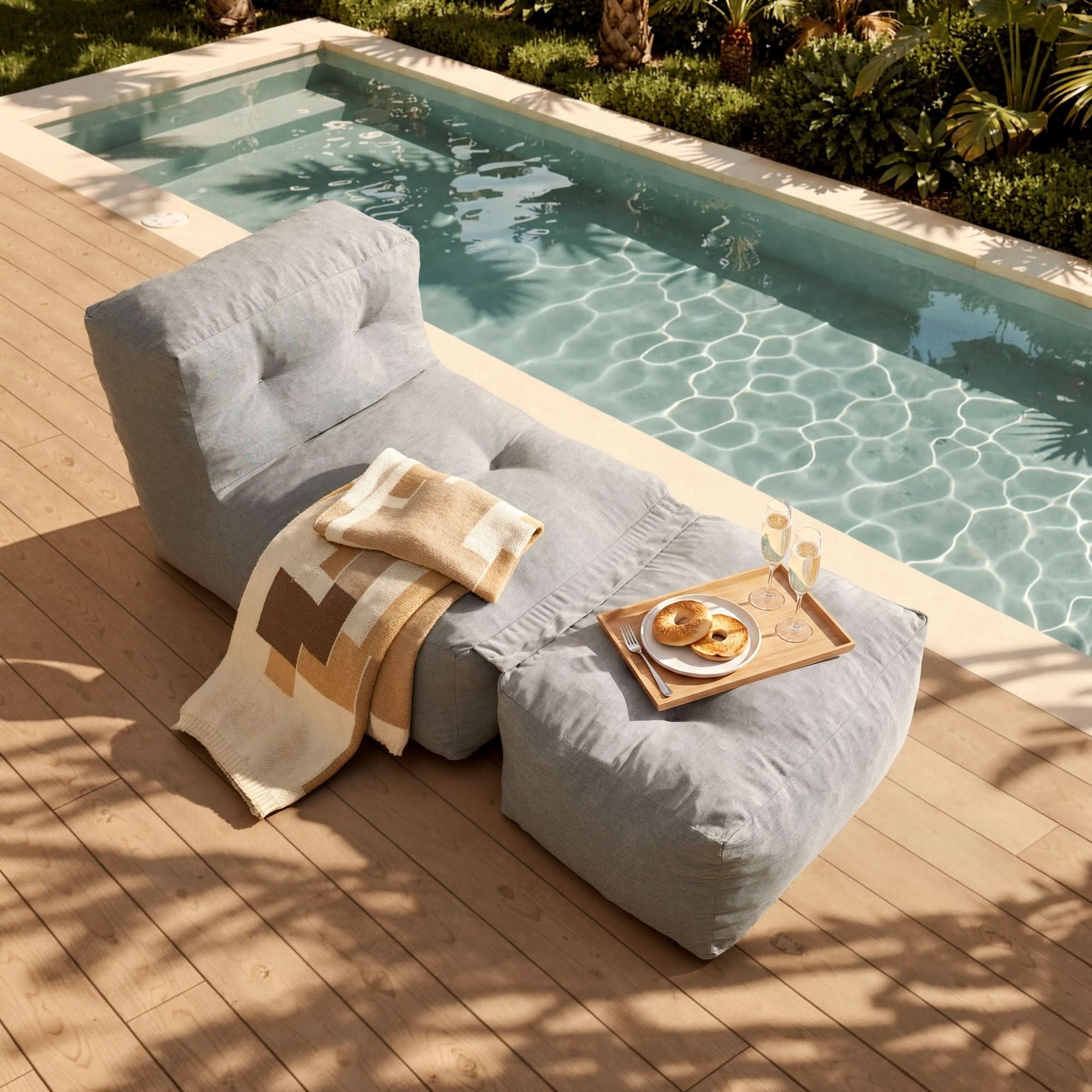 OVIOS Lounge Sofa Set, Bean Bag Lounge Chair with Ottoman, Floor Sofa with Footrest for Indoor & Outdoor