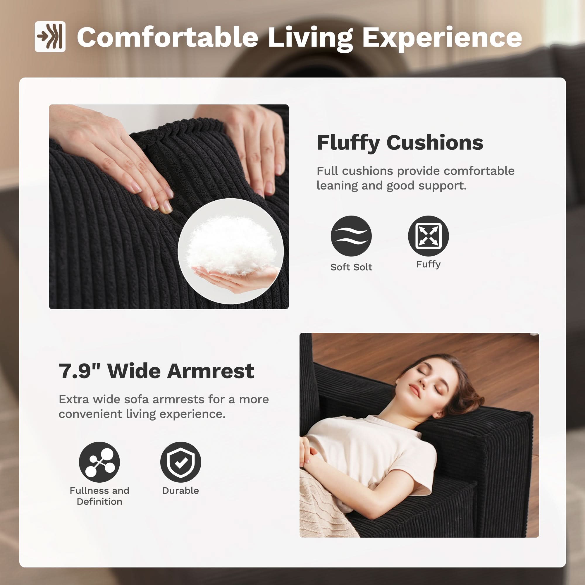 OVIOS Living Room Modular Couch 6-Pieces Set, Wide Armrests