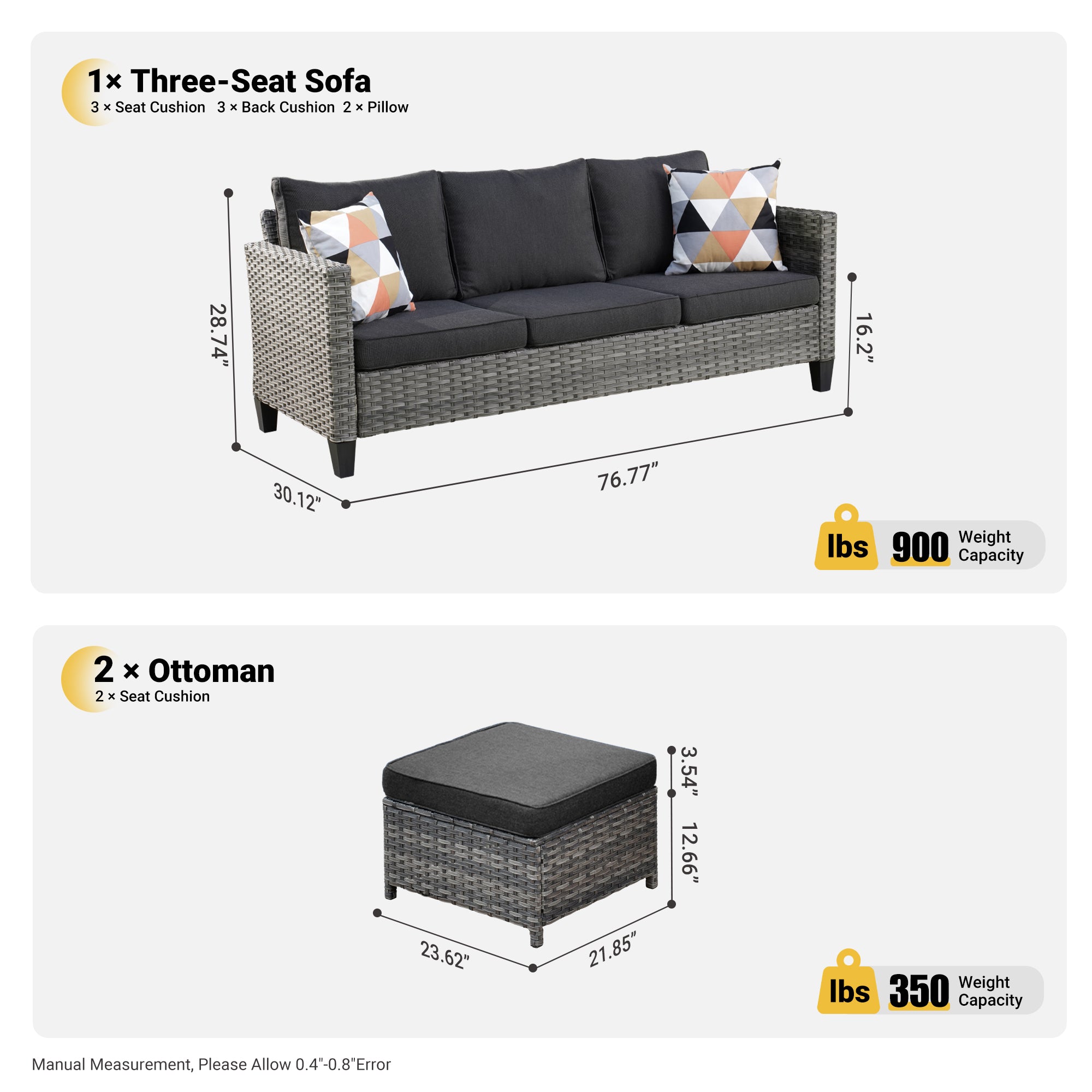 OVIOS Outdoor Couch New Vultros 3-Piece High Back with Ottoman