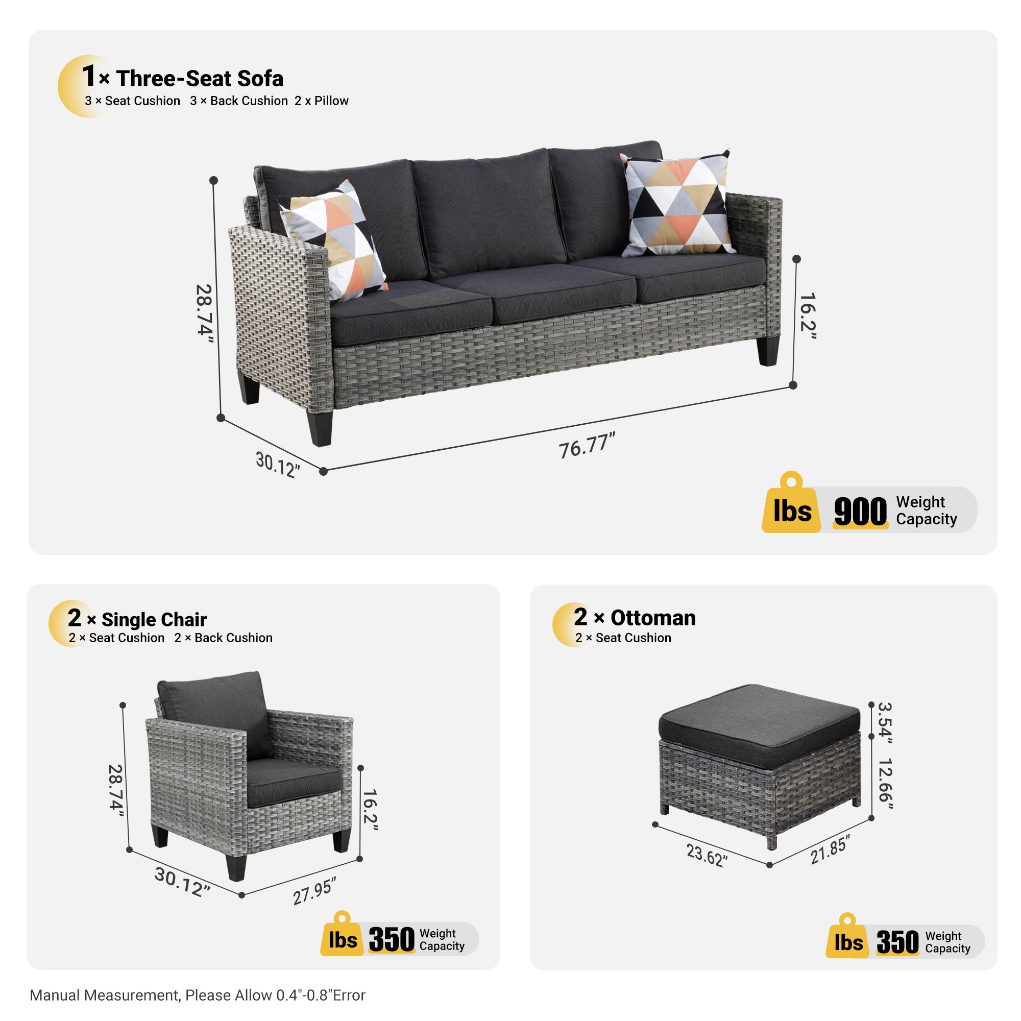OVIOS Outdoor Patio Conversation Set New Vultros 5-Piece High Back Sofa Set with Cushions