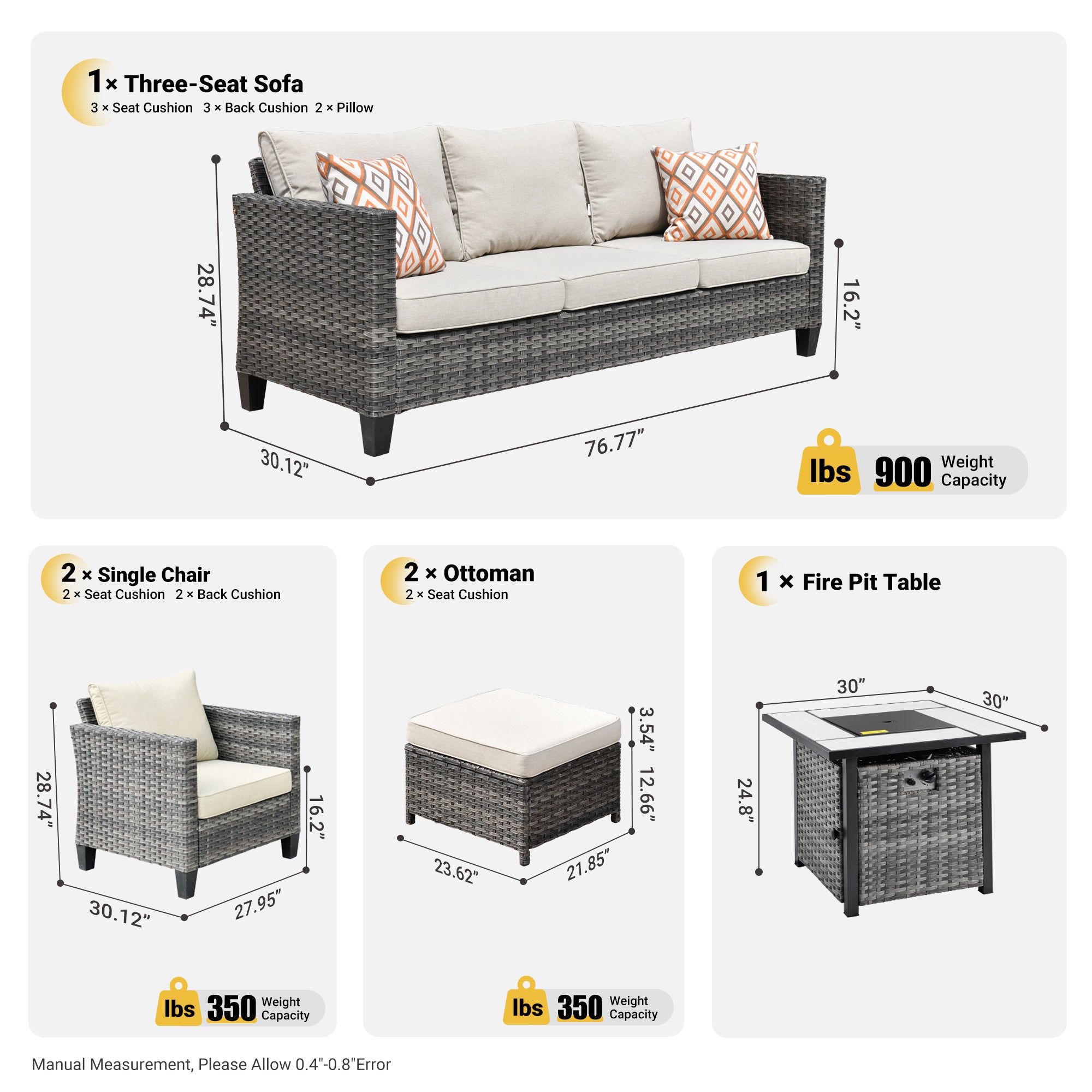 OVIOS Patio Conversation Set 6-Piece with 30'' Fire Pit Table and Vultros Set