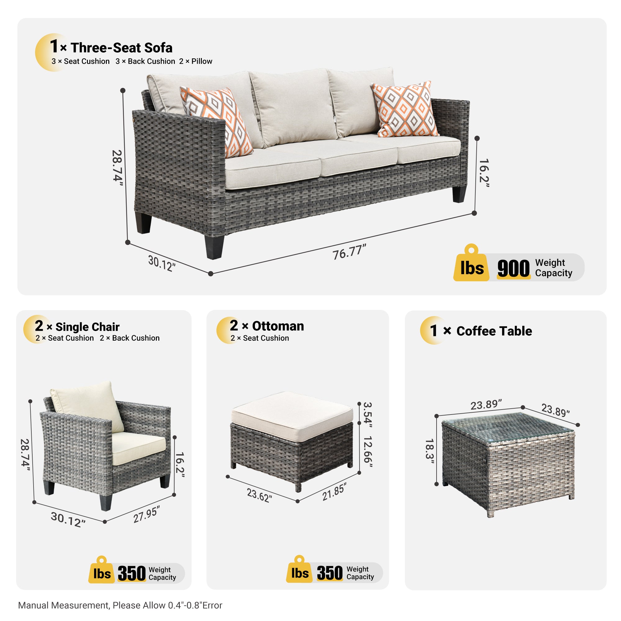 OVIOS Patio Conversation Set New Vultros 6-Piece High Back with Cushions