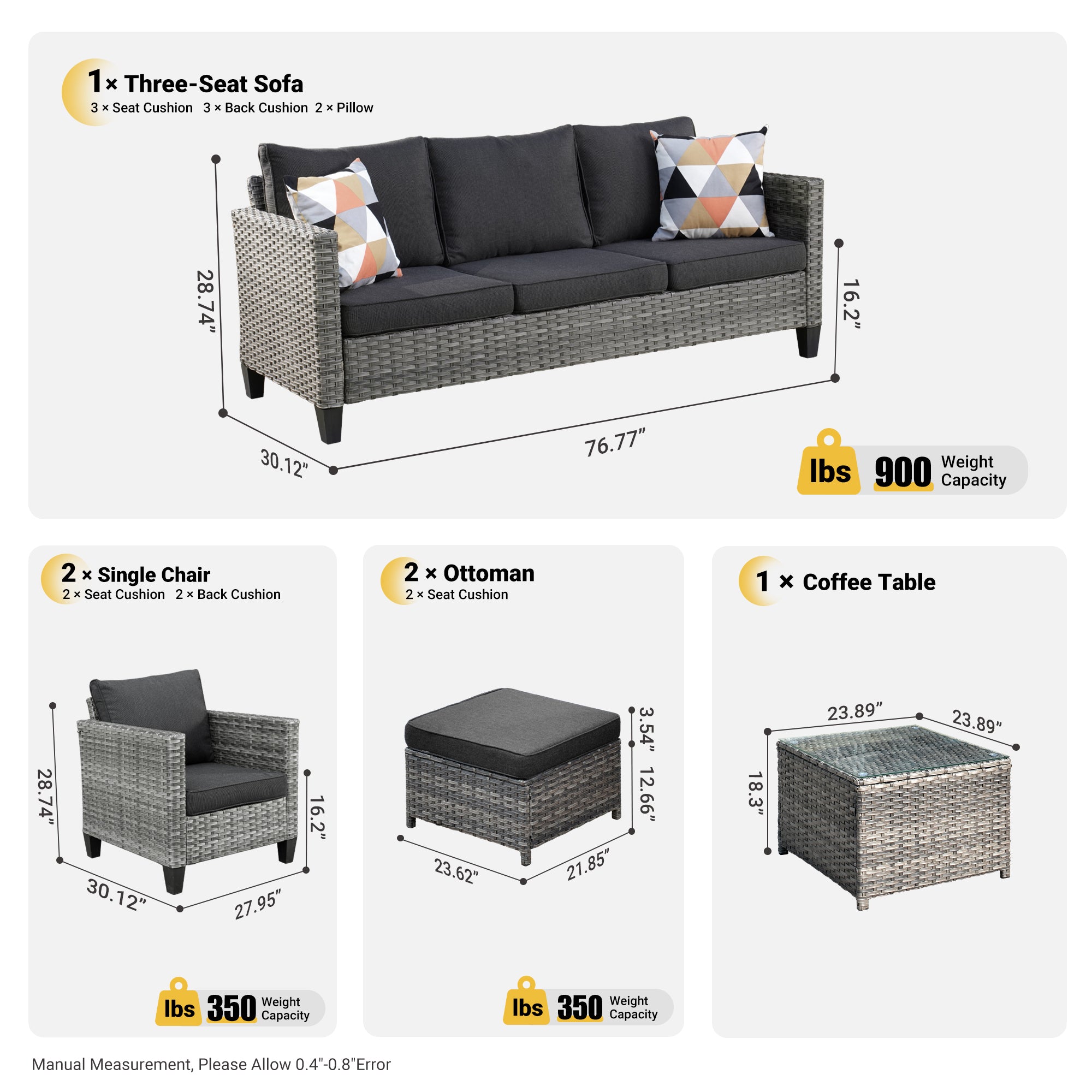 OVIOS Patio Conversation Set New Vultros 6-Piece High Back with Cushions