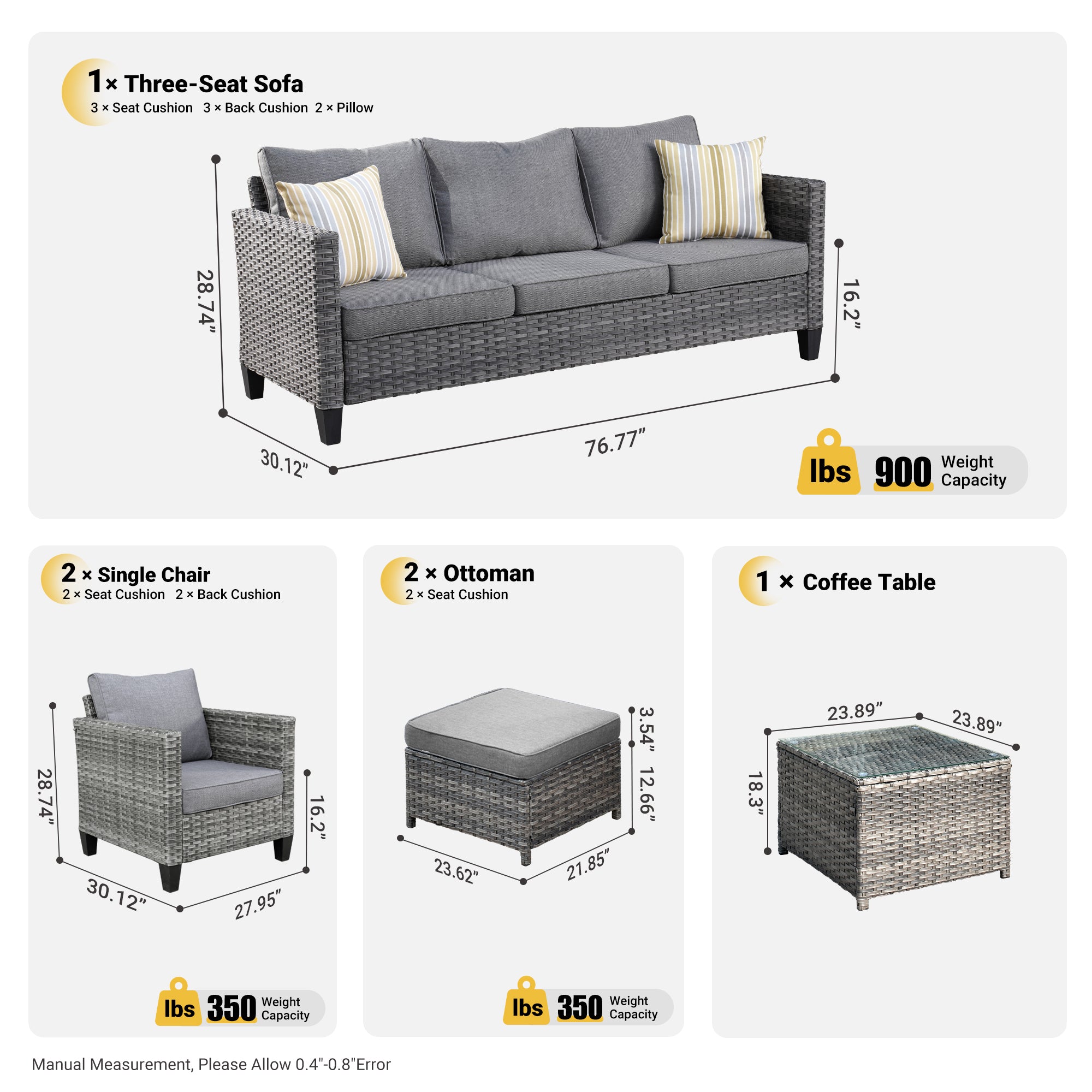 OVIOS Patio Conversation Set New Vultros 6-Piece High Back with Cushions