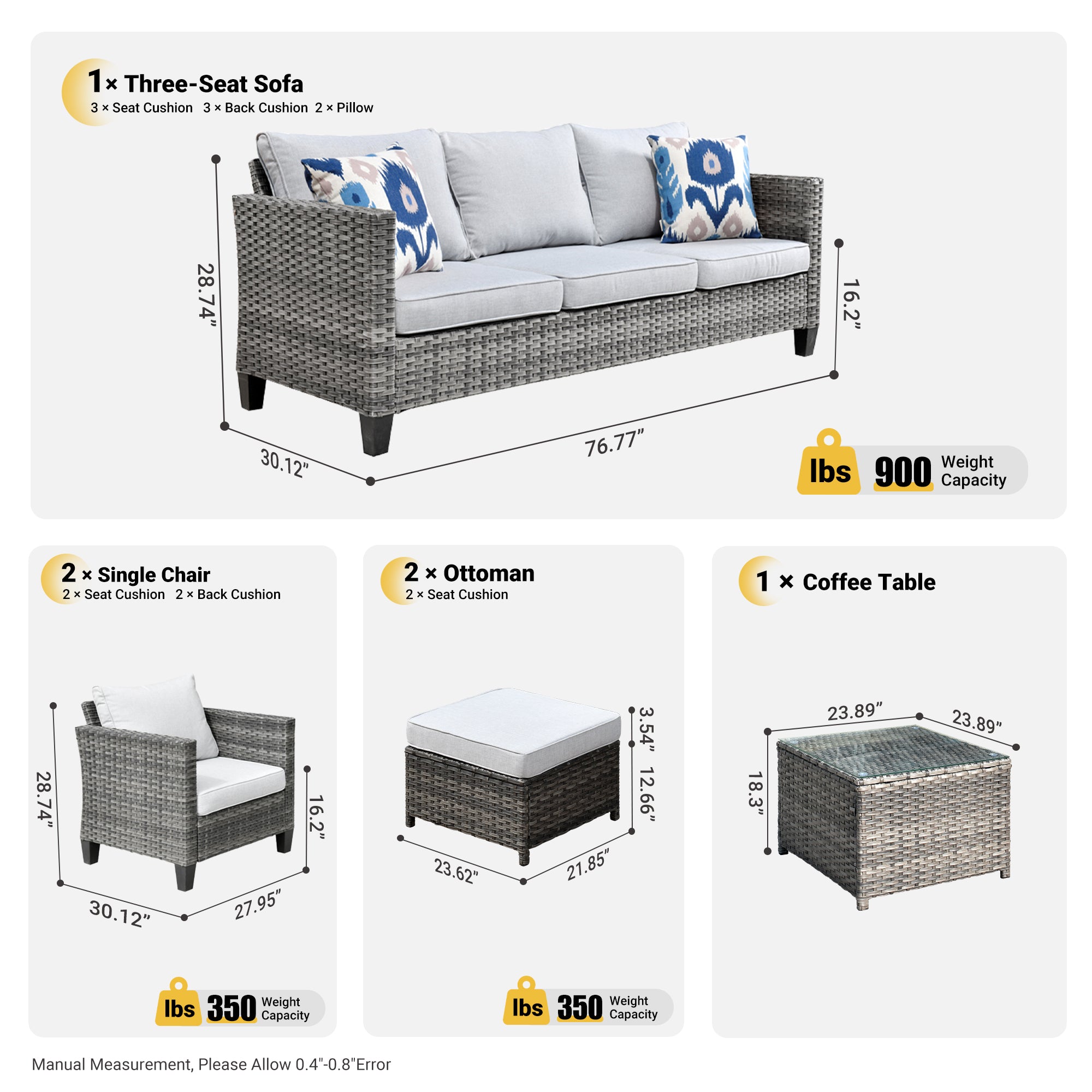 OVIOS Patio Conversation Set New Vultros 6-Piece High Back with Cushions
