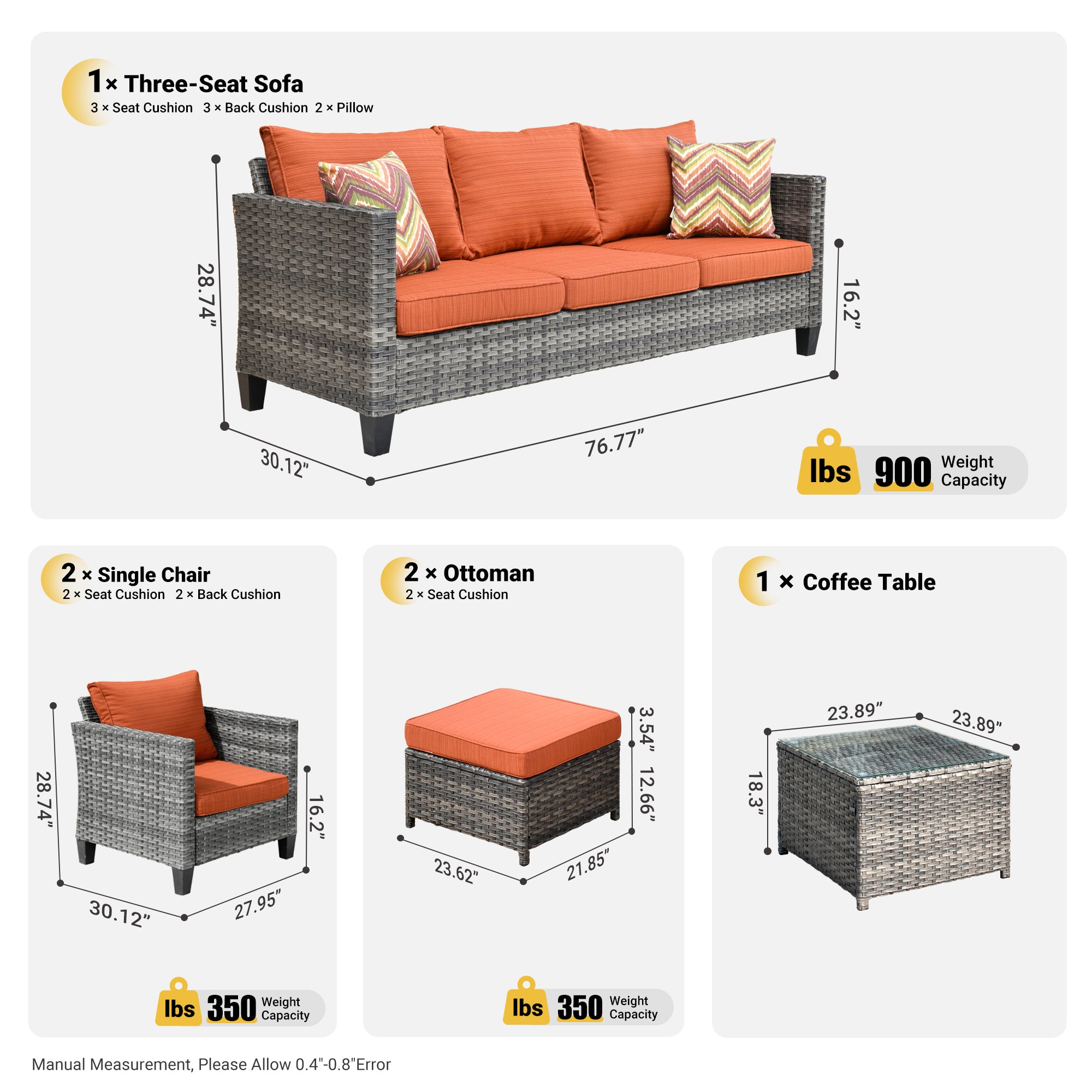 OVIOS Patio Conversation Set New Vultros 6-Piece High Back with Cushions