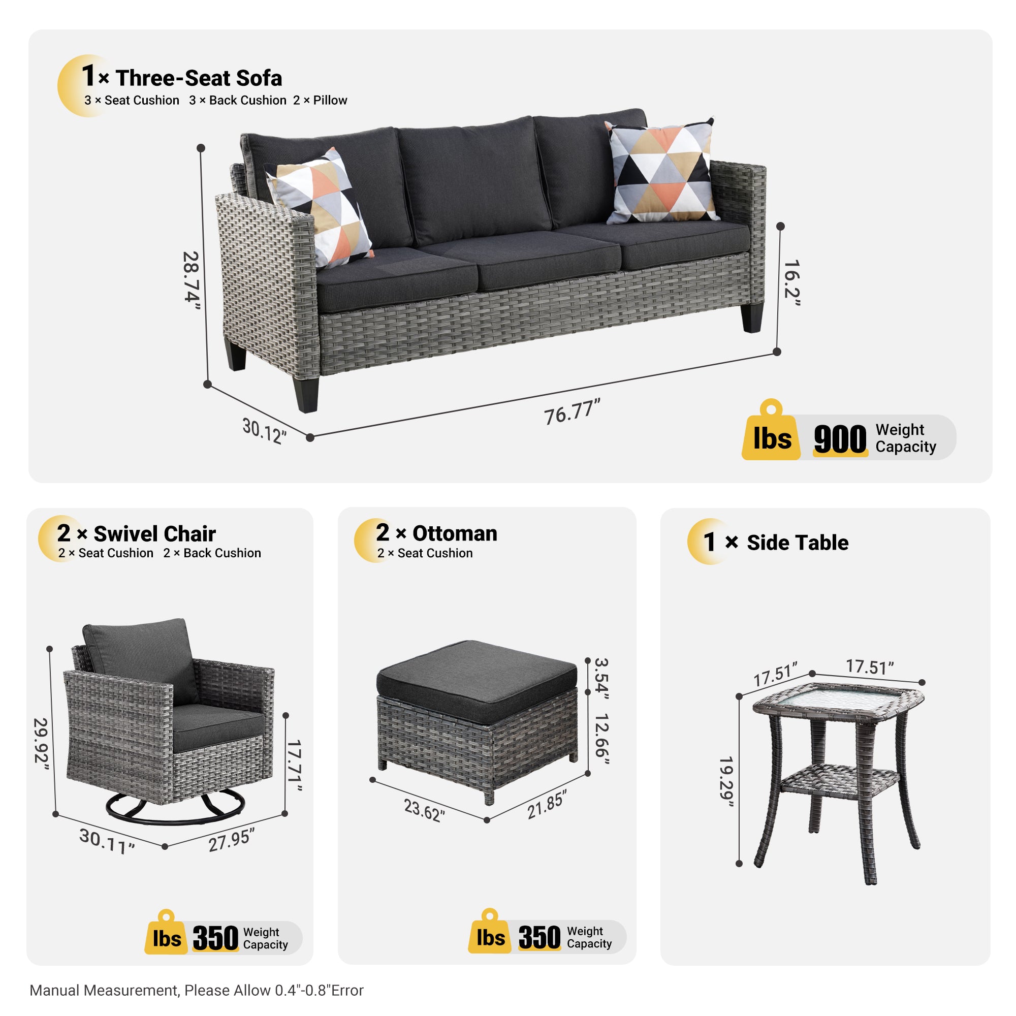 Ovios Patio Furniture Set 6-Piece with Swivel Rocking Chairs and Table