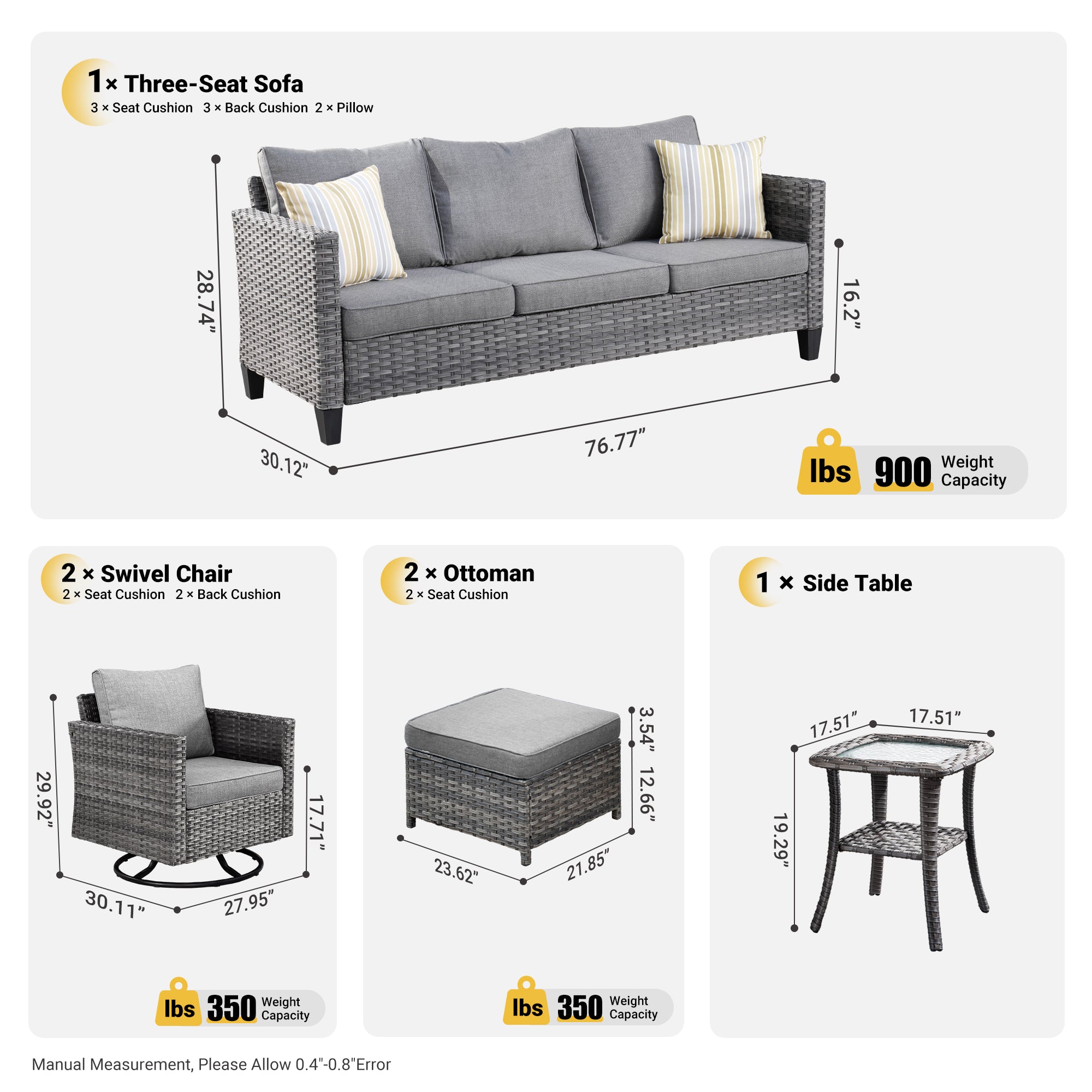 Ovios Patio Furniture Set 6-Piece with Swivel Rocking Chairs and Table