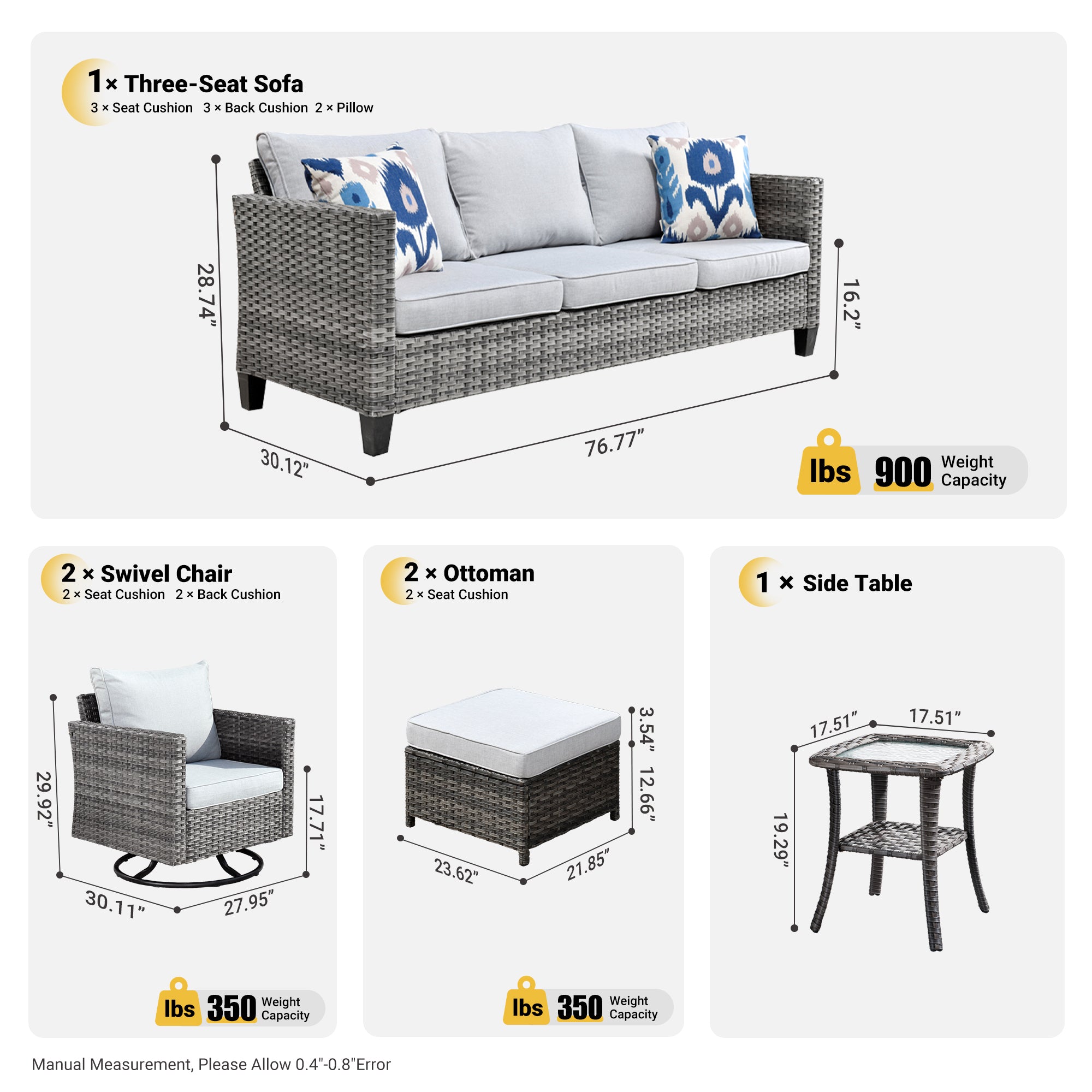 Ovios Patio Furniture Set 6-Piece with Swivel Rocking Chairs and Table