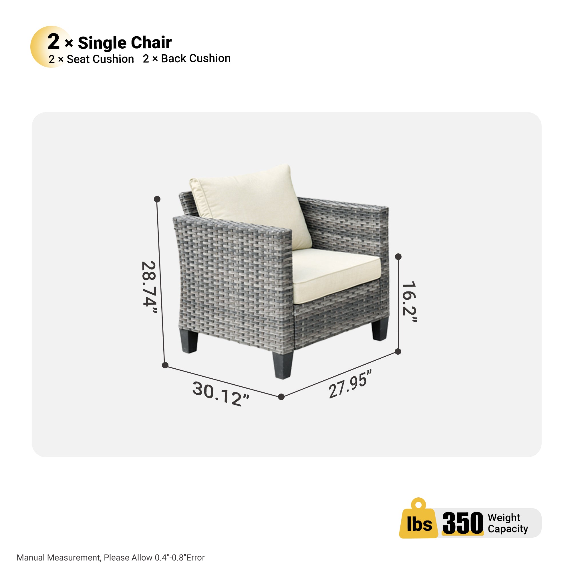 OVIOS Patio Chairs New Vultros 2-Piece High Back Square Shape Armrest