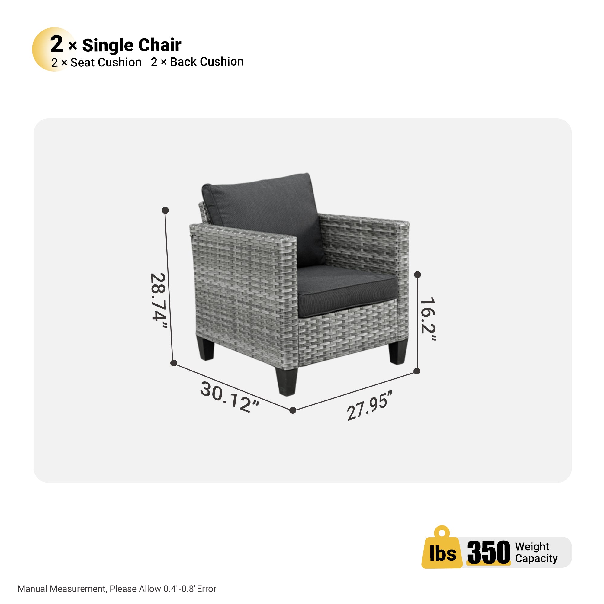 OVIOS Patio Chairs New Vultros 2-Piece High Back Square Shape Armrest