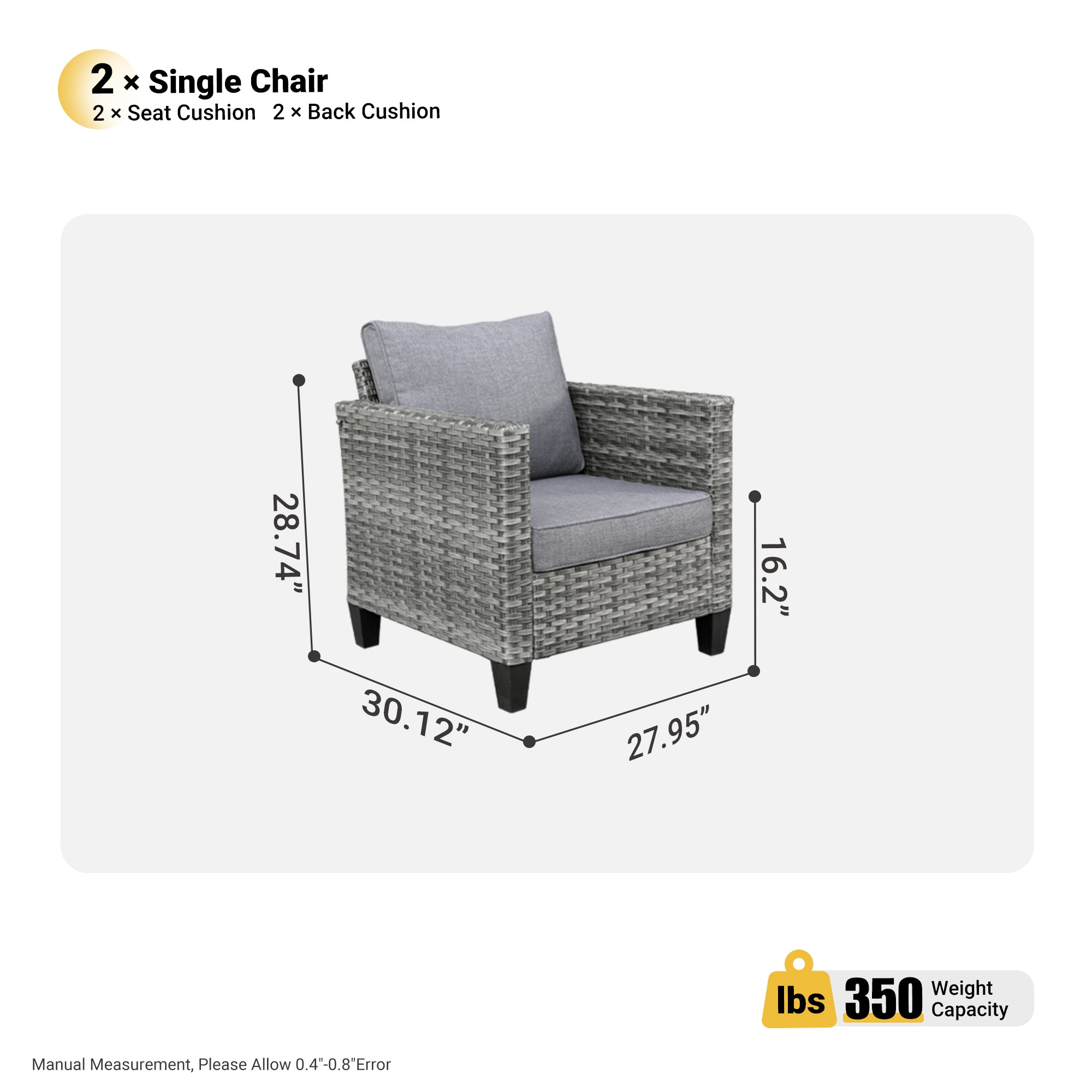 OVIOS Patio Chairs New Vultros 2-Piece High Back Square Shape Armrest