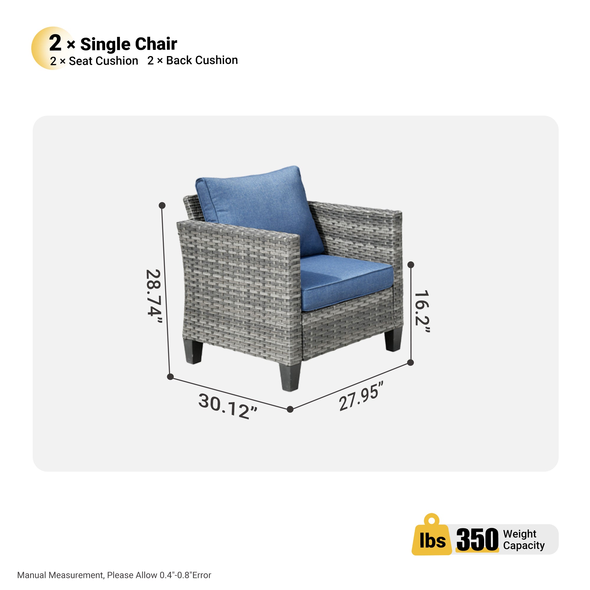 OVIOS Patio Chairs New Vultros 2-Piece High Back Square Shape Armrest