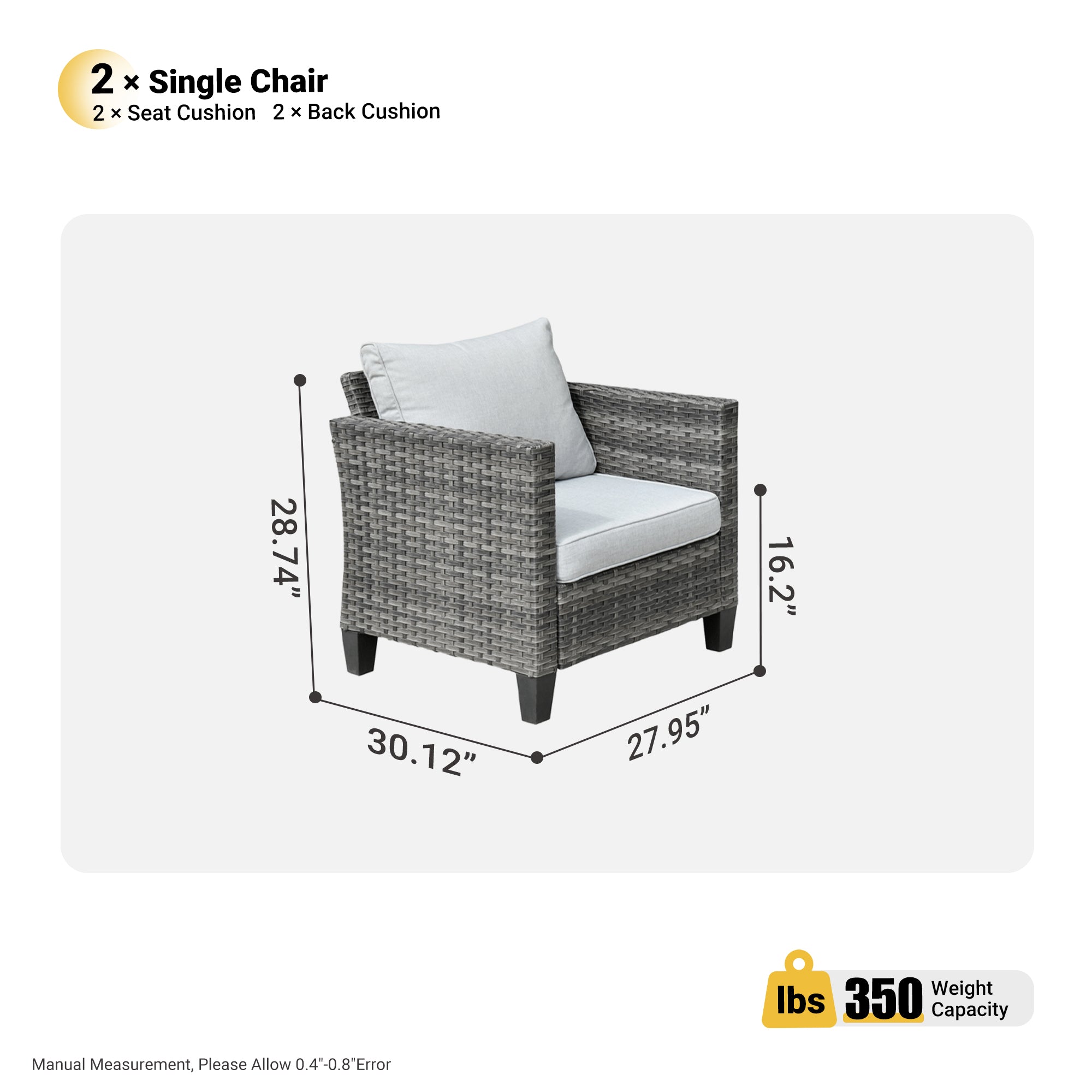 OVIOS Patio Chairs New Vultros 2-Piece High Back Square Shape Armrest