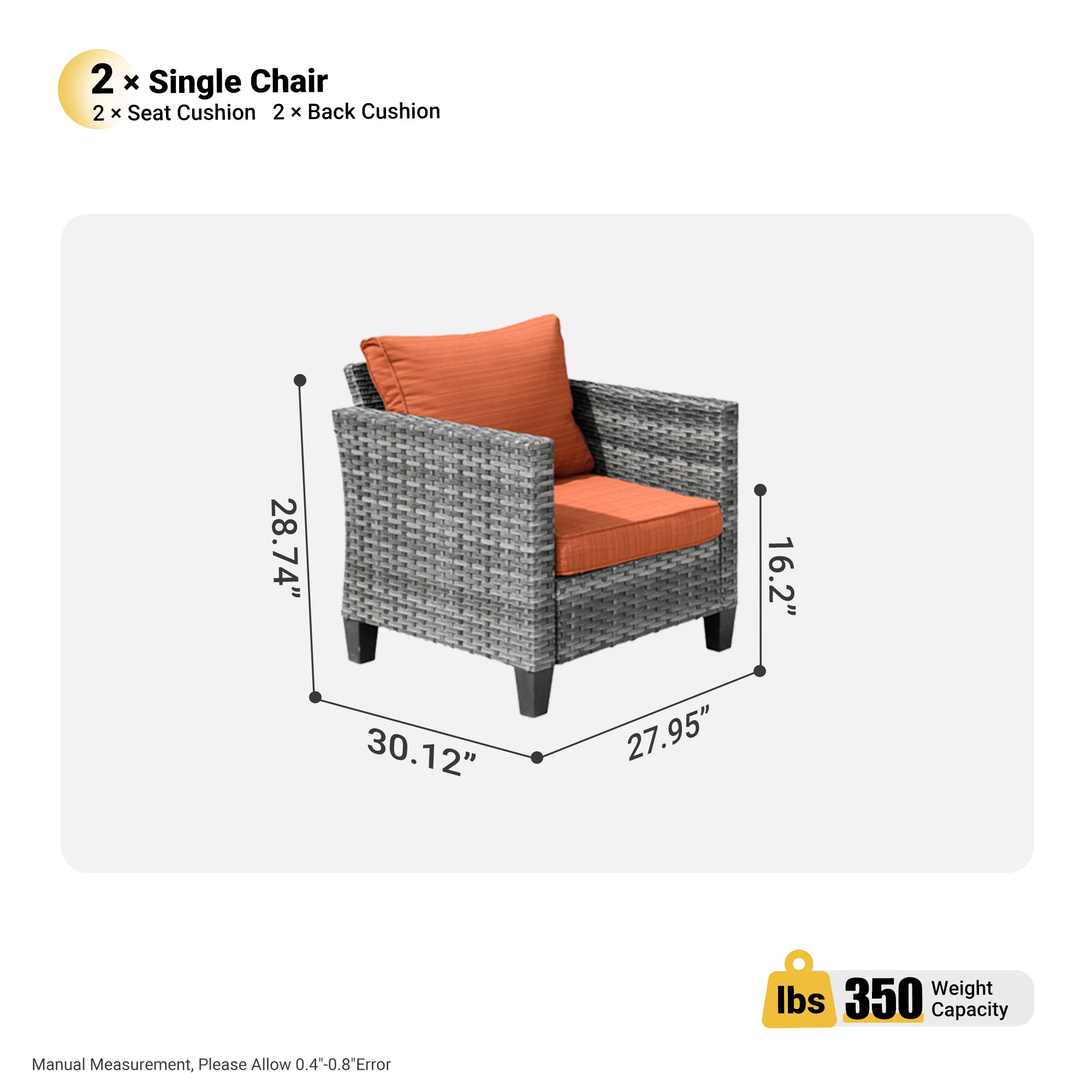 OVIOS Patio Chairs New Vultros 2-Piece High Back Square Shape Armrest