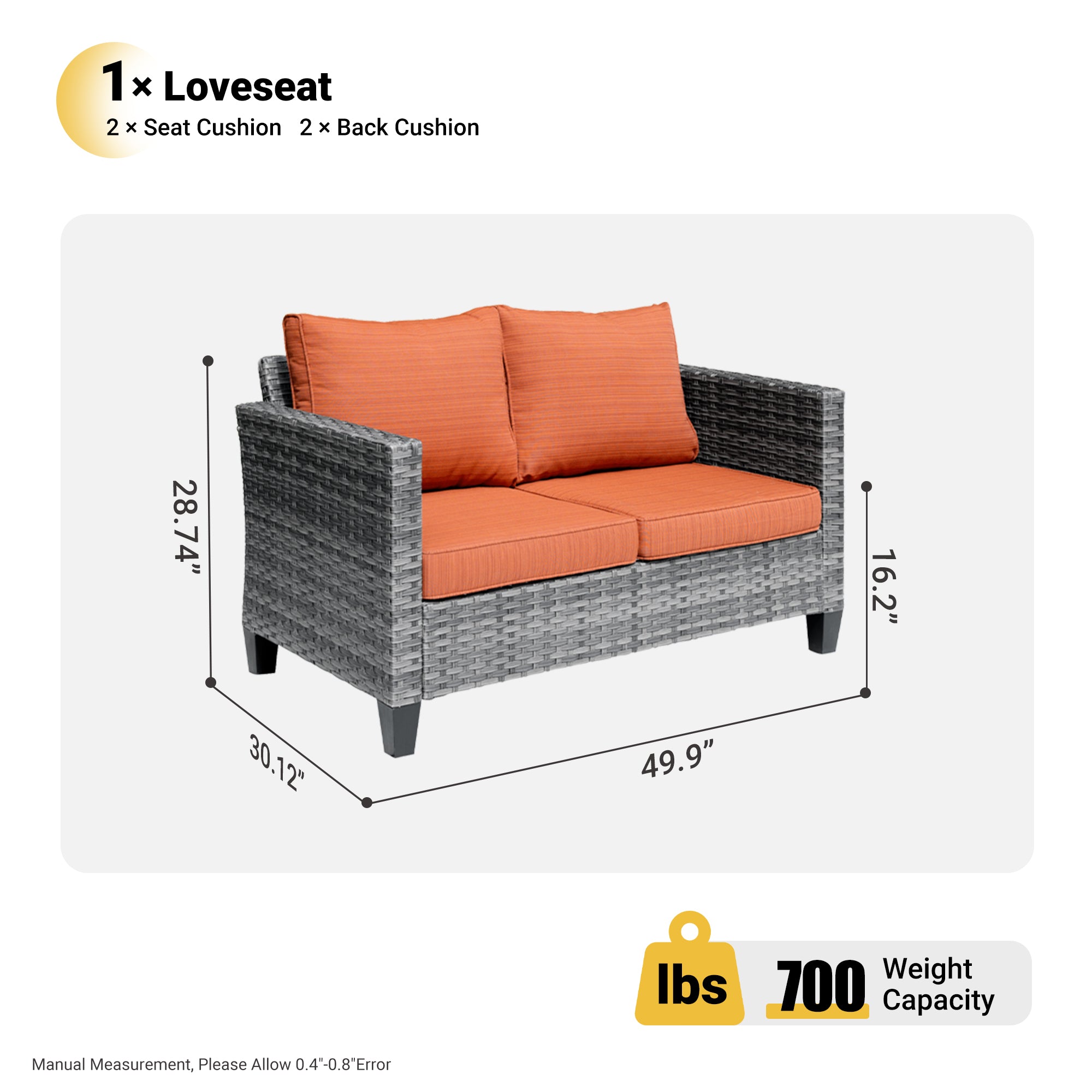 OVIOS Outdoor Loveseat New Vultros High BackShape Armrest