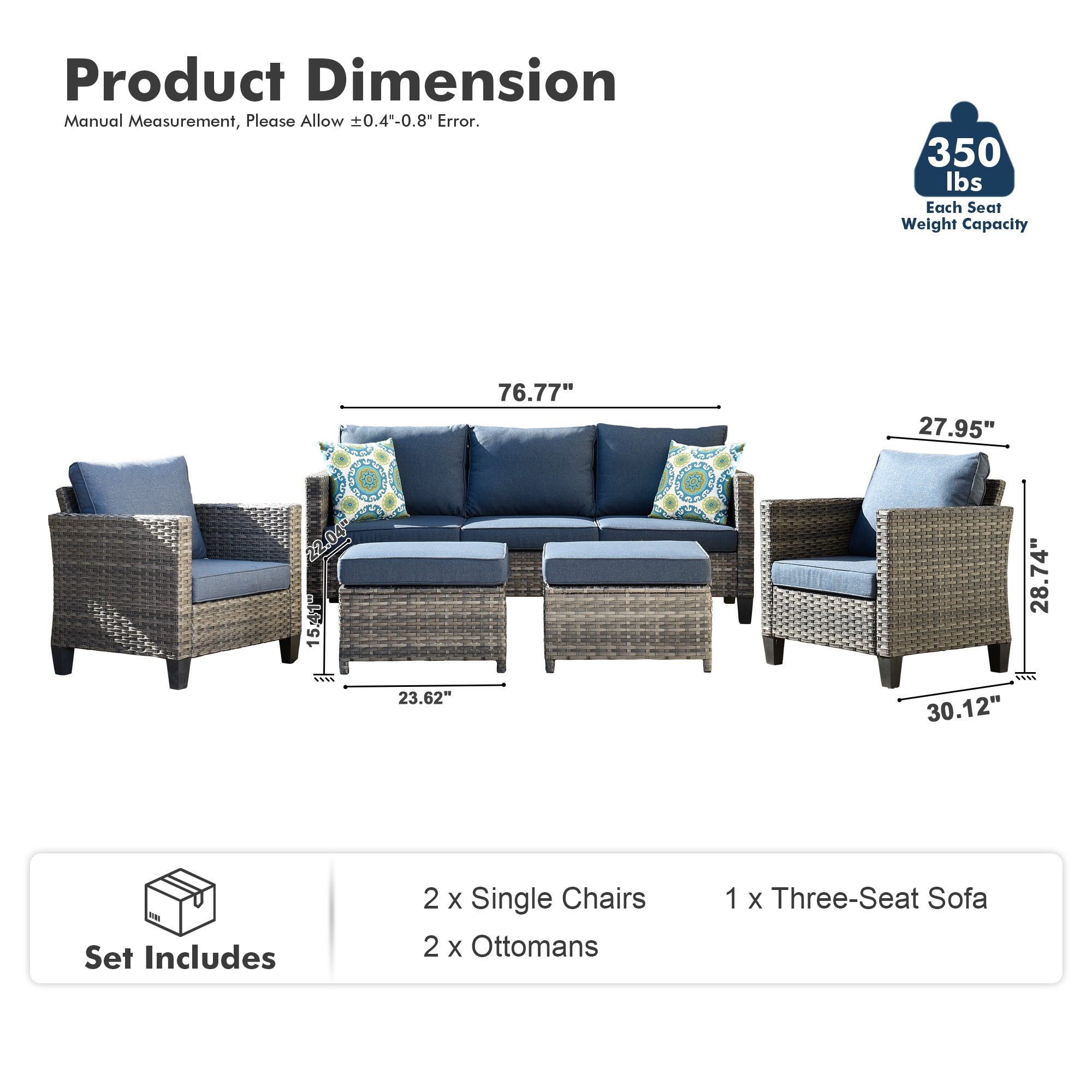 OVIOS Outdoor Patio Furniture Set with Wicker Sofa Loveseat Ottomans and Rocking Chairs