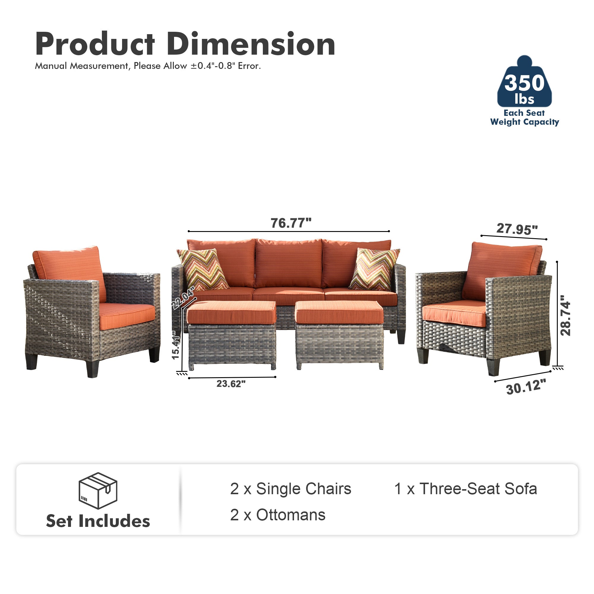 OVIOS Outdoor Patio Furniture Set with Wicker Sofa Loveseat Ottomans and Rocking Chairs