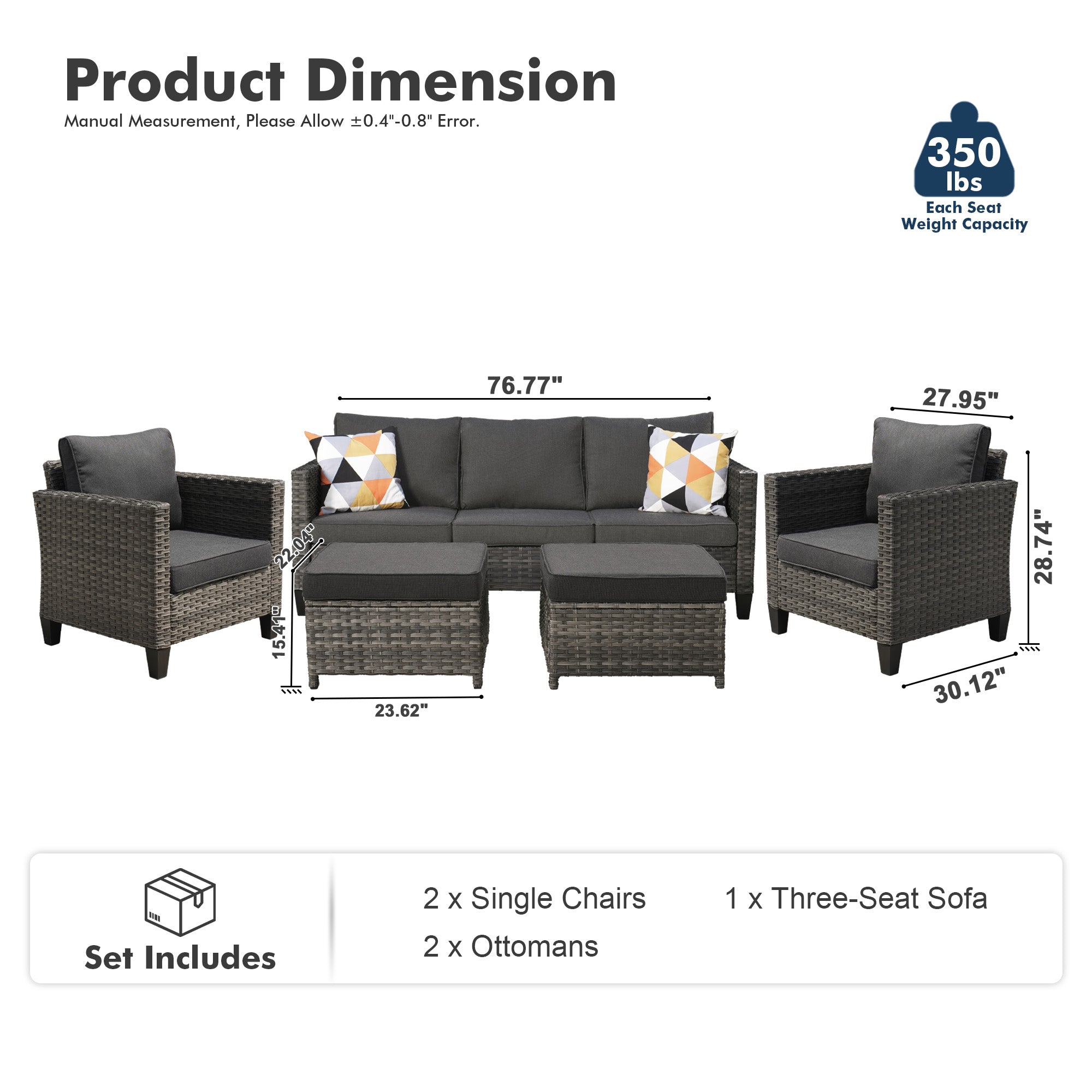 OVIOS Outdoor Patio Furniture Set with Wicker Sofa Loveseat Ottomans and Rocking Chairs