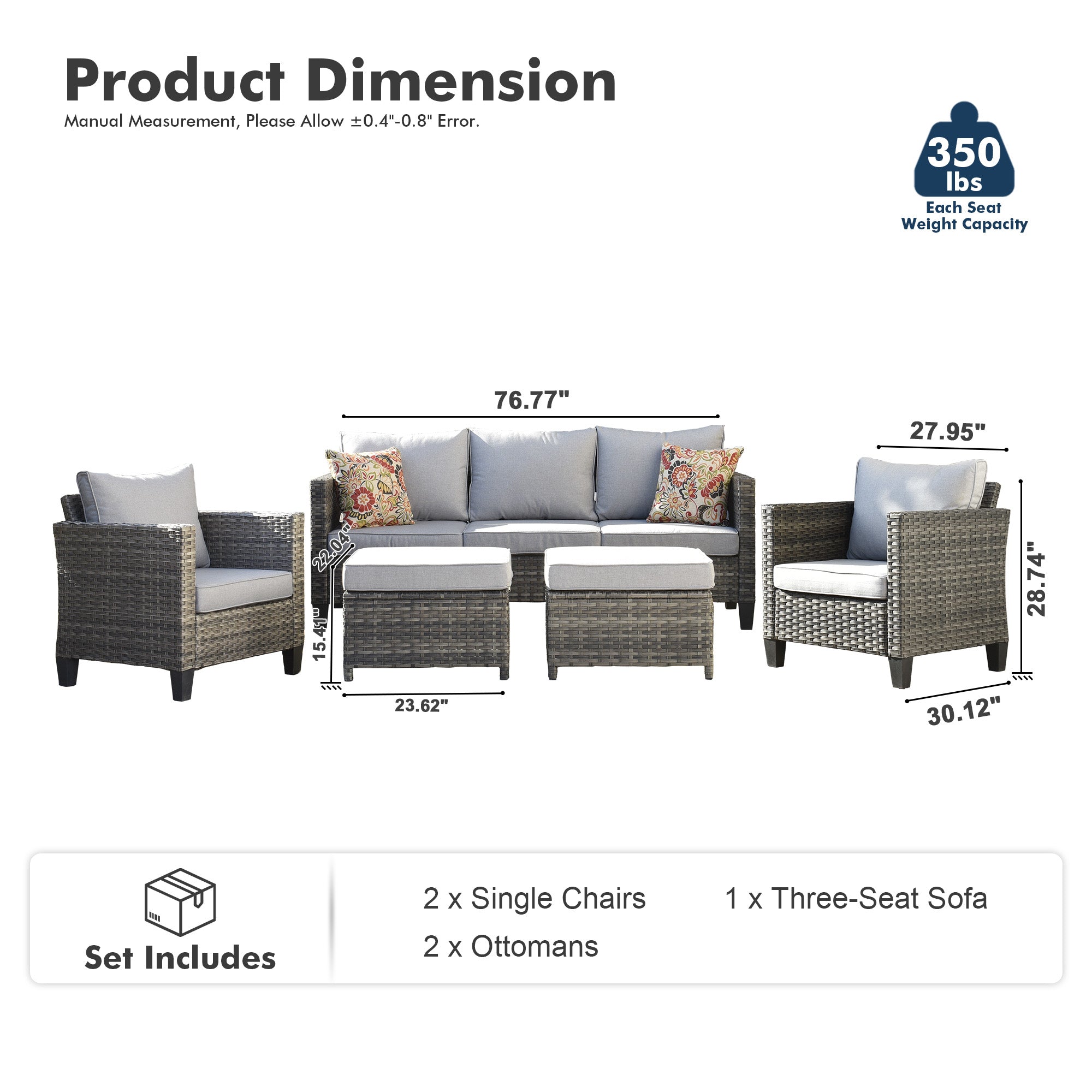 OVIOS Outdoor Patio Furniture Set with Wicker Sofa Loveseat Ottomans and Rocking Chairs