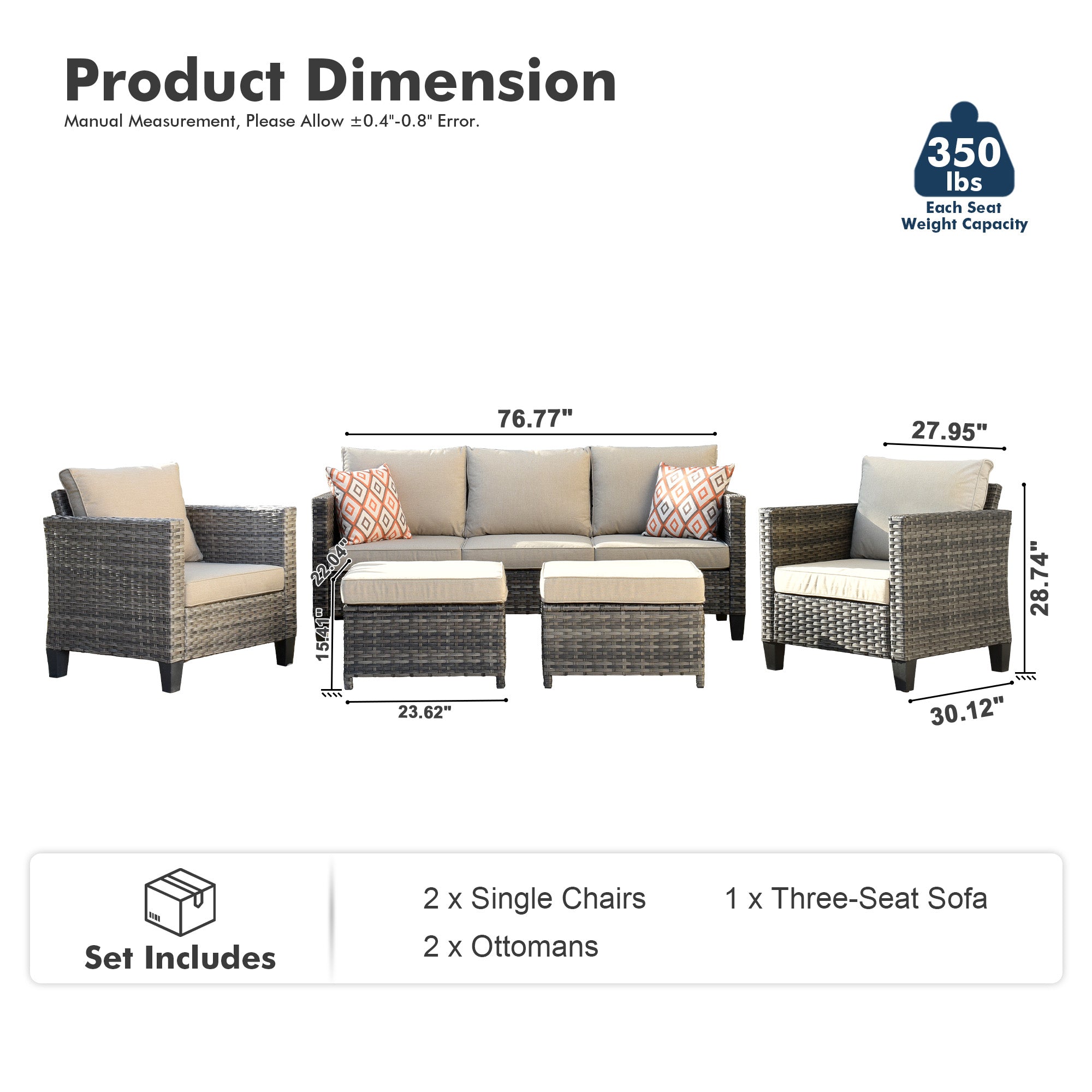 OVIOS Outdoor Patio Furniture Set with Wicker Sofa Loveseat Ottomans and Rocking Chairs