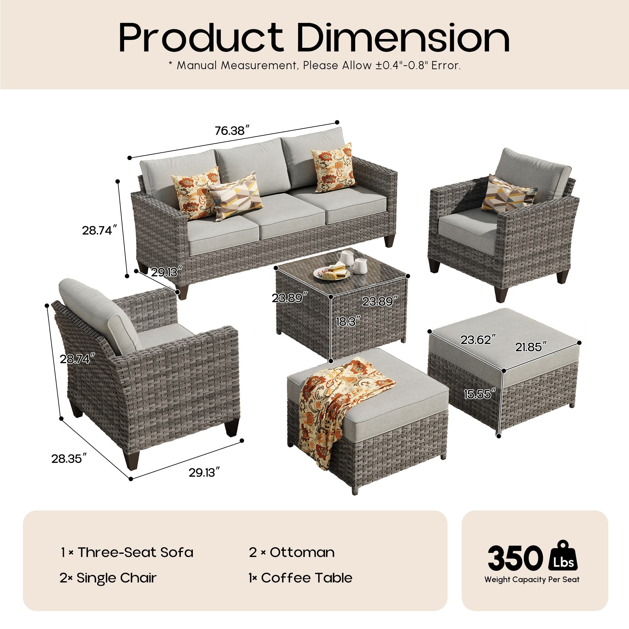 OVIOS Outdoor Patio Furniture Set with Wicker Sofa Loveseat Ottomans and Rocking Chairs