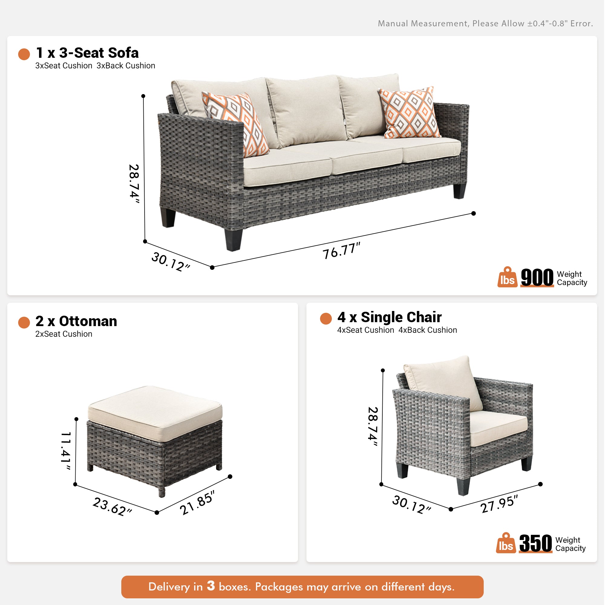 OVIOS Patio Furniture Set New Vultros 7-Piece High Back with Cushions