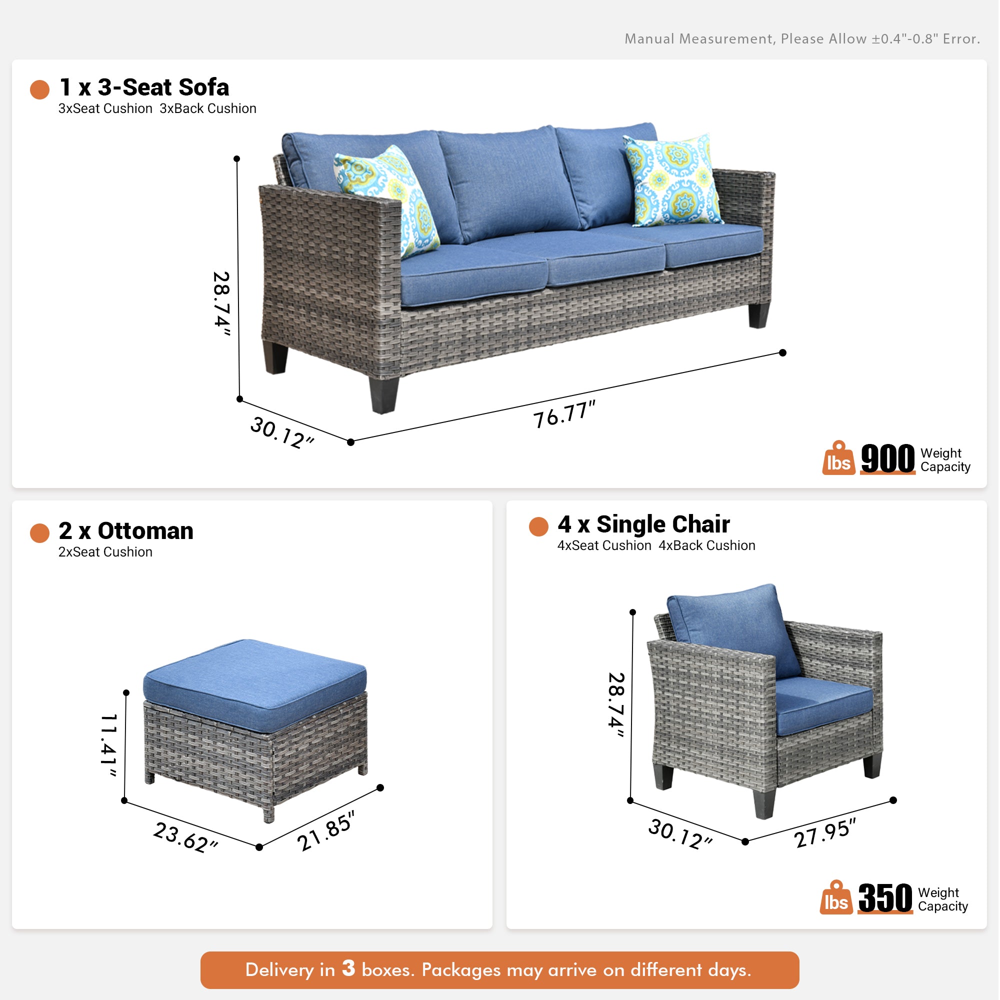 OVIOS Patio Furniture Set New Vultros 7-Piece High Back with Cushions