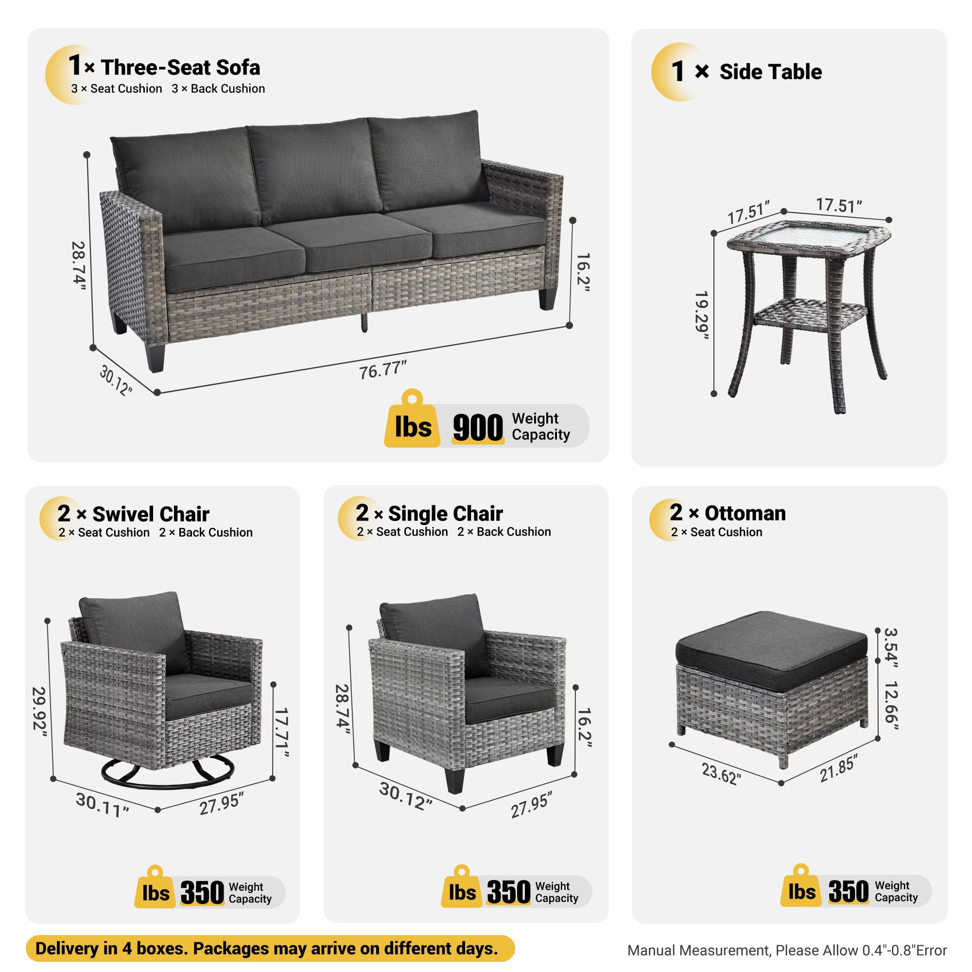 OVIOS Patio Conversation Set 8-Piece with Swivel Rocking Chairs and Table