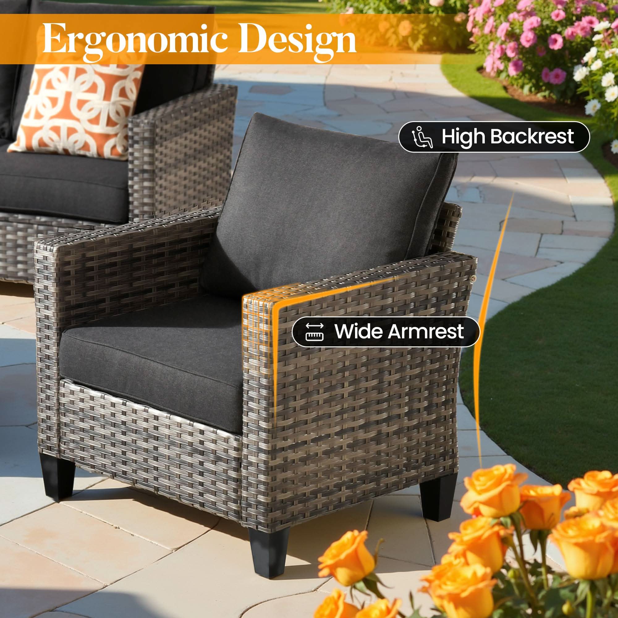 OVIOS Outdoor Patio Furniture Set with Wicker Sofa Loveseat Ottomans and Rocking Chairs