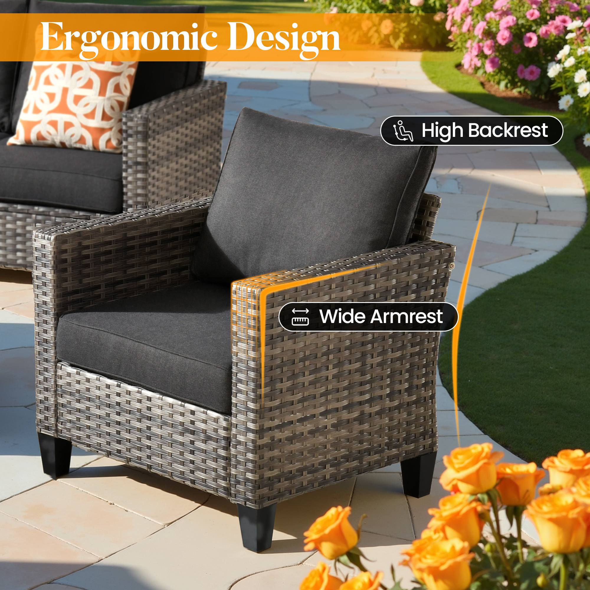OVIOS Outdoor Patio Furniture Set with Wicker Sofa Loveseat Ottomans and Rocking Chairs