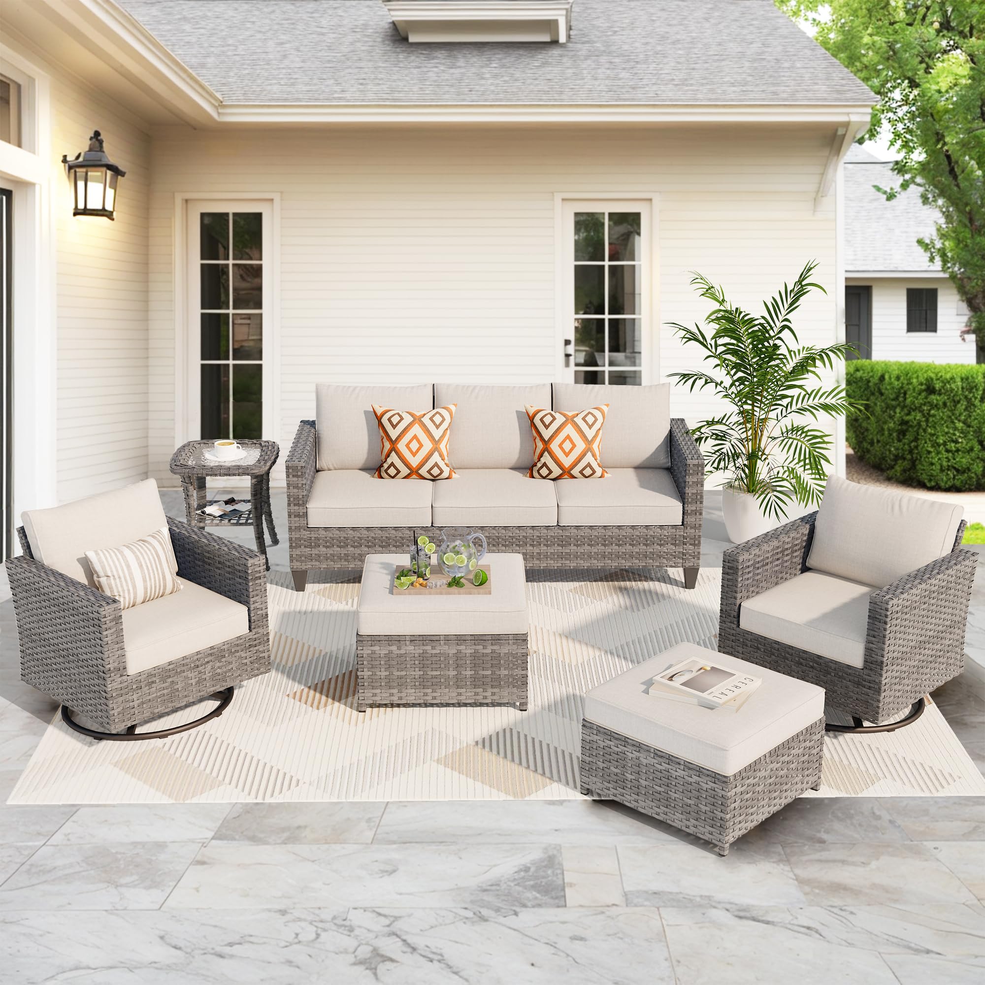 Ovios Patio Furniture Set 6-Piece with Swivel Rocking Chairs and Table