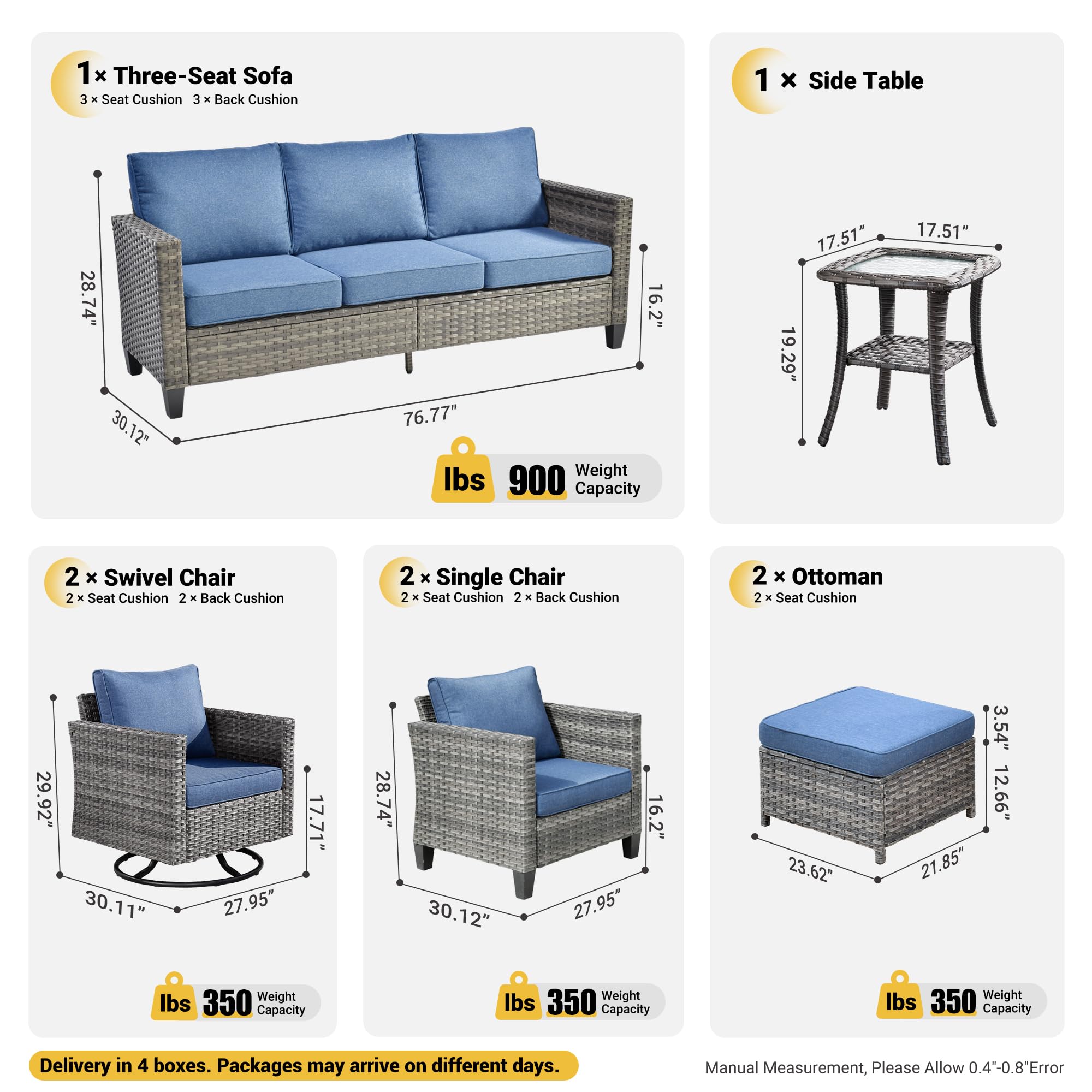 OVIOS Patio Conversation Set 8-Piece with Swivel Rocking Chairs and Table