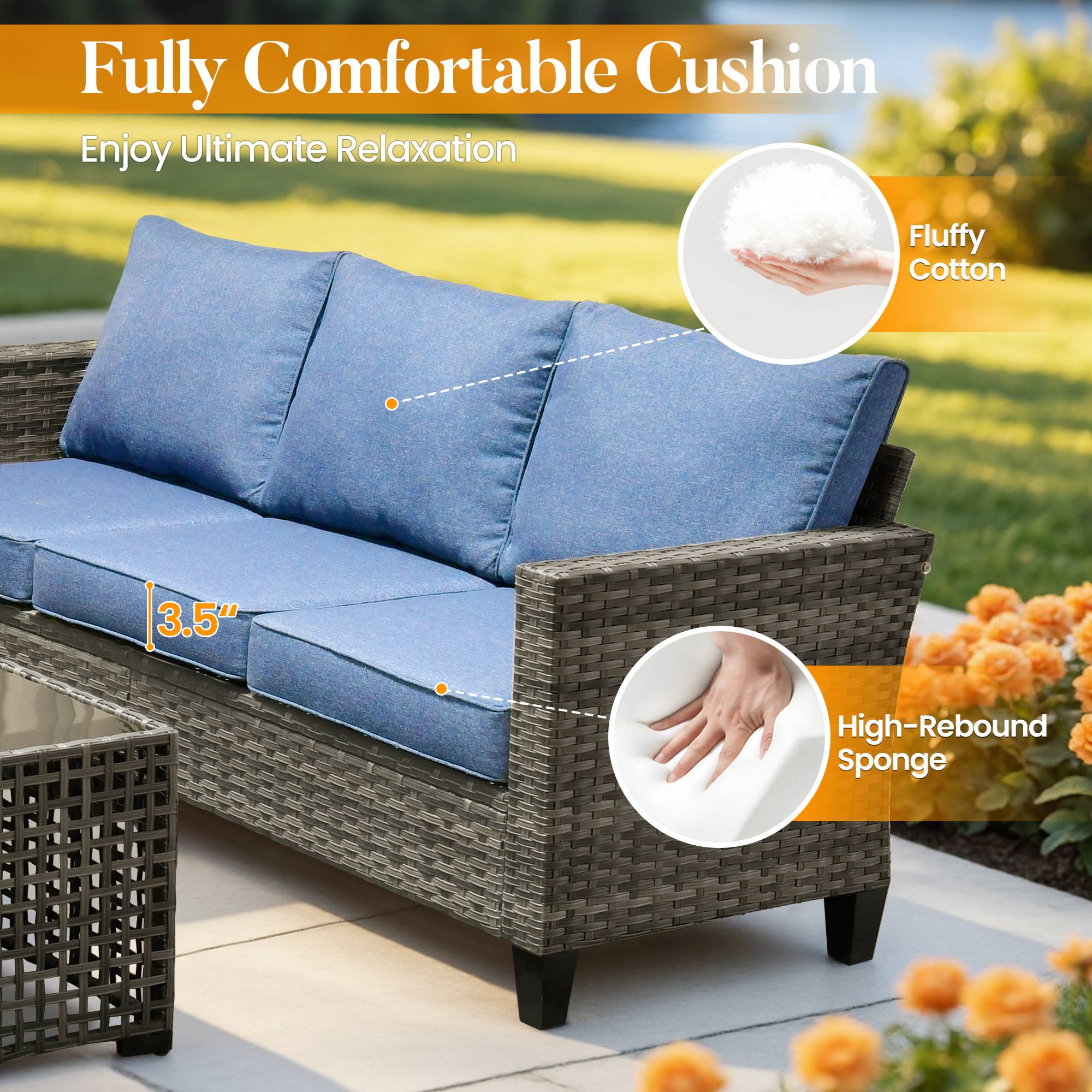 OVIOS Outdoor Patio Furniture Set with Wicker Sofa Loveseat Ottomans and Rocking Chairs