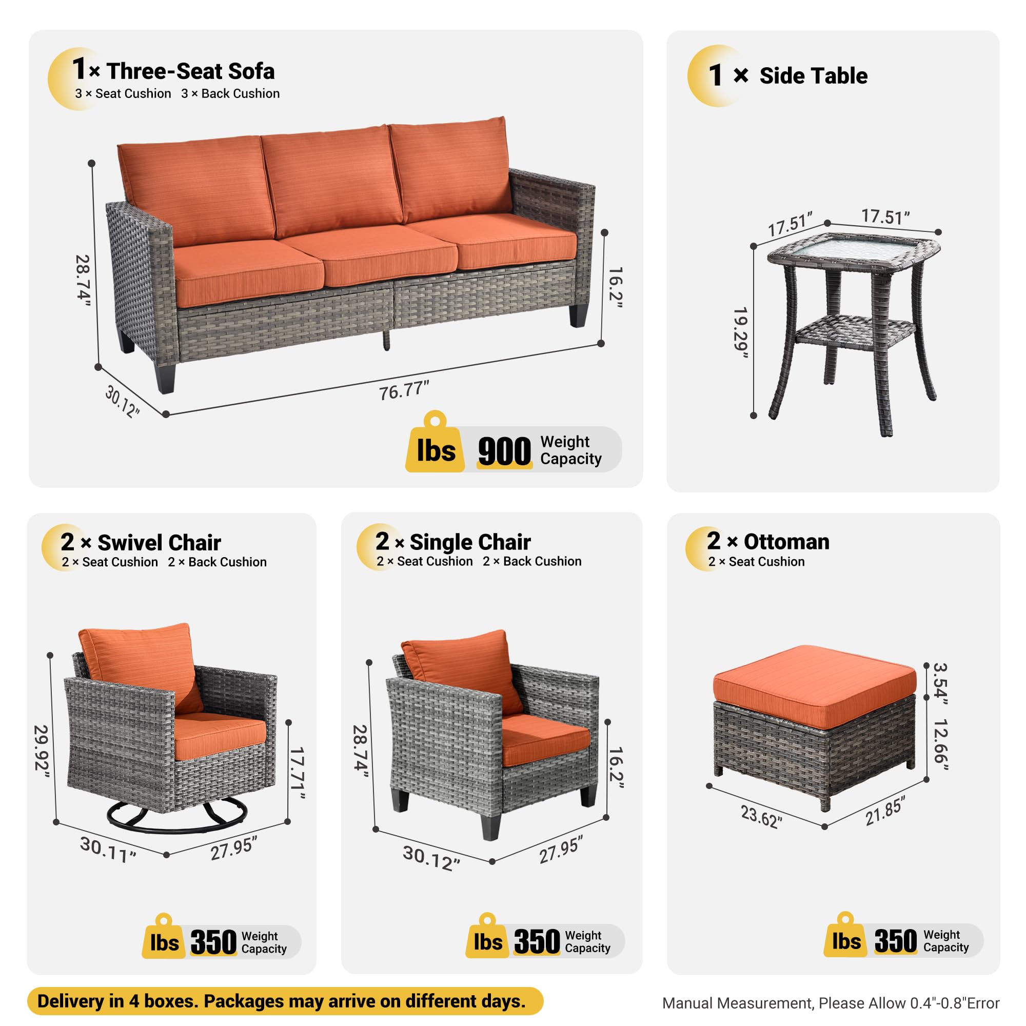 OVIOS Patio Conversation Set 8-Piece with Swivel Rocking Chairs and Table