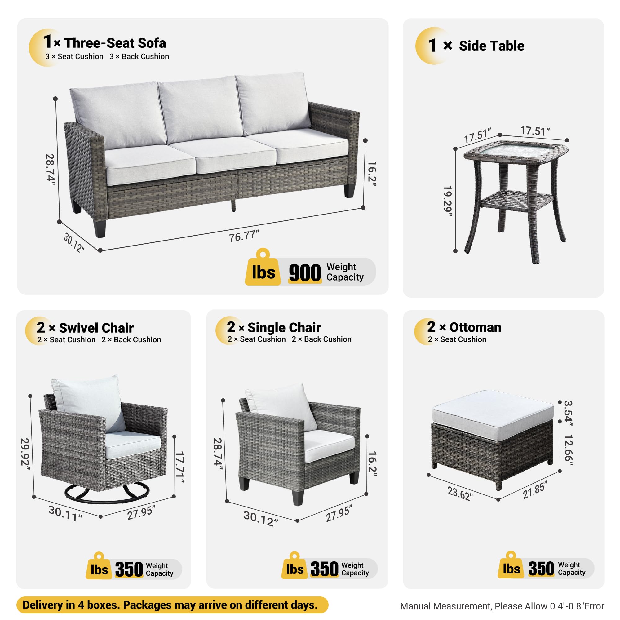 OVIOS Patio Conversation Set 8-Piece with Swivel Rocking Chairs and Table