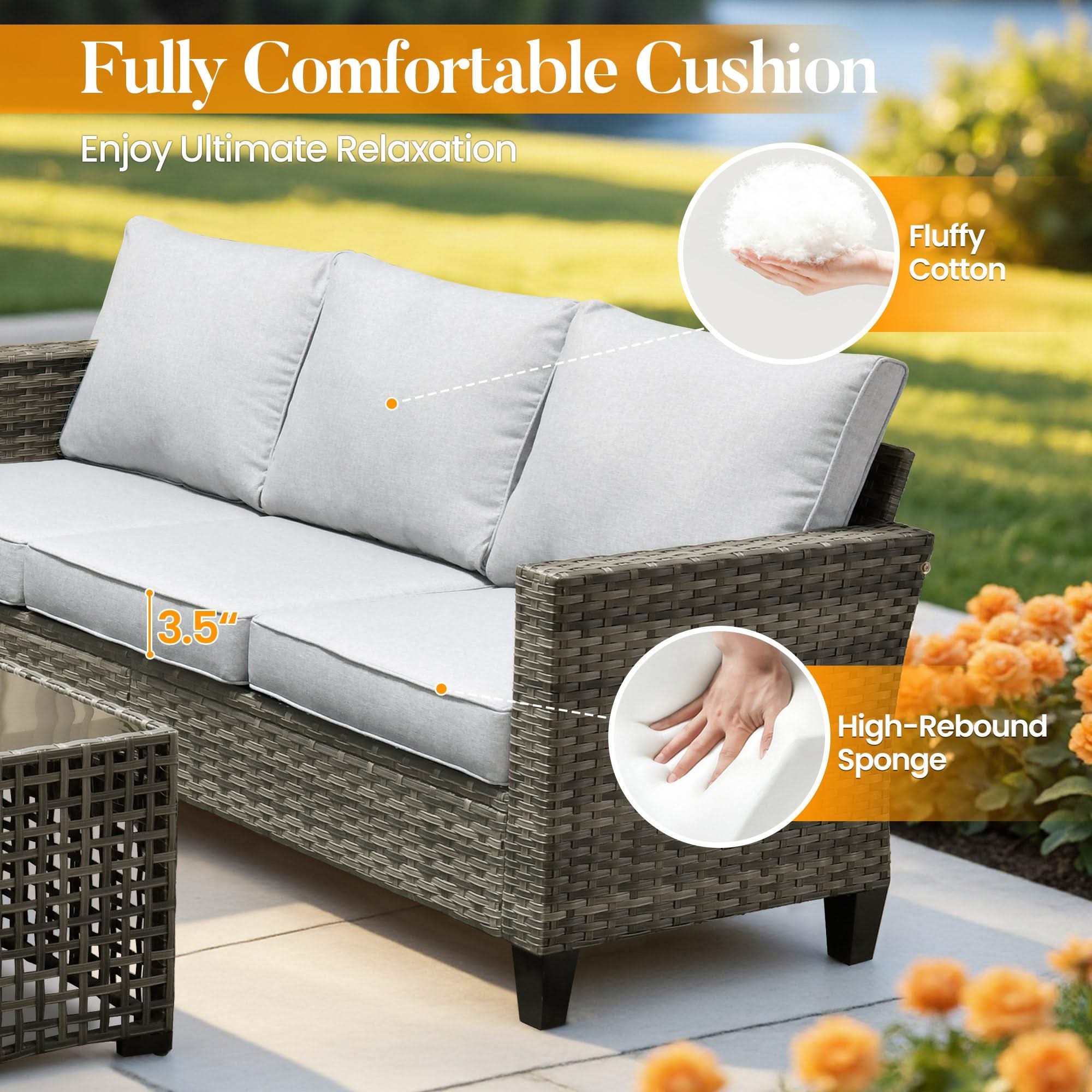 OVIOS Outdoor Patio Furniture Set with Wicker Sofa Loveseat Ottomans and Rocking Chairs