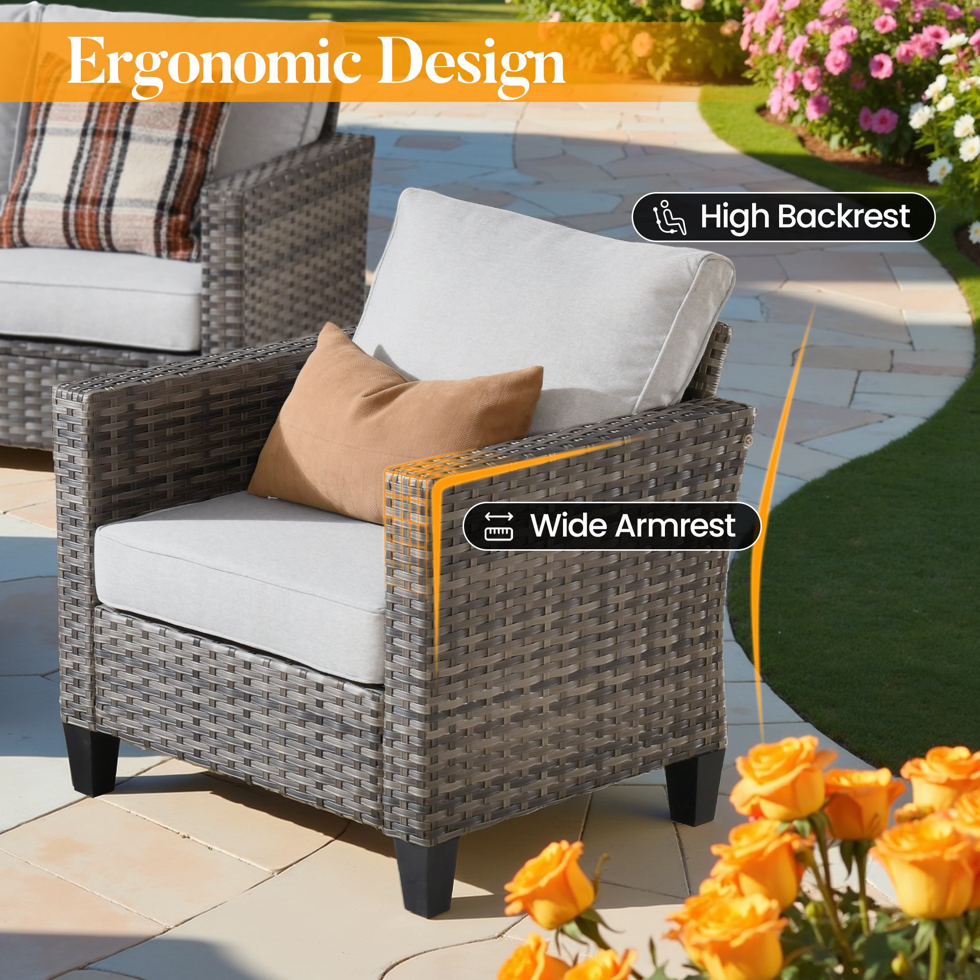 OVIOS Outdoor Patio Furniture Set with Wicker Sofa Loveseat Ottomans and Rocking Chairs