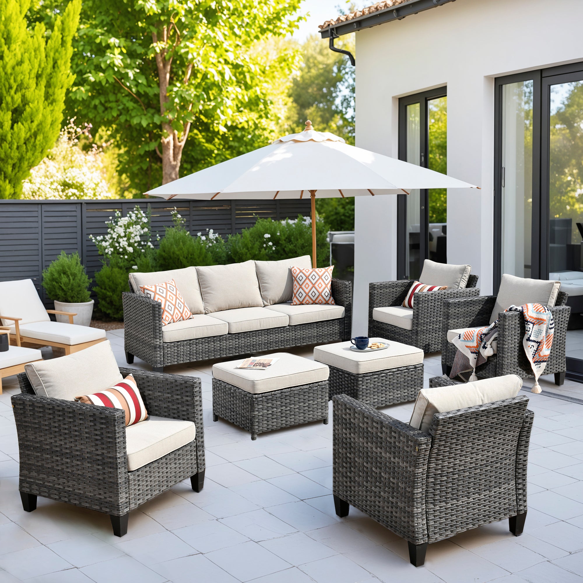 OVIOS Patio Furniture Set New Vultros 7-Piece High Back with Cushions